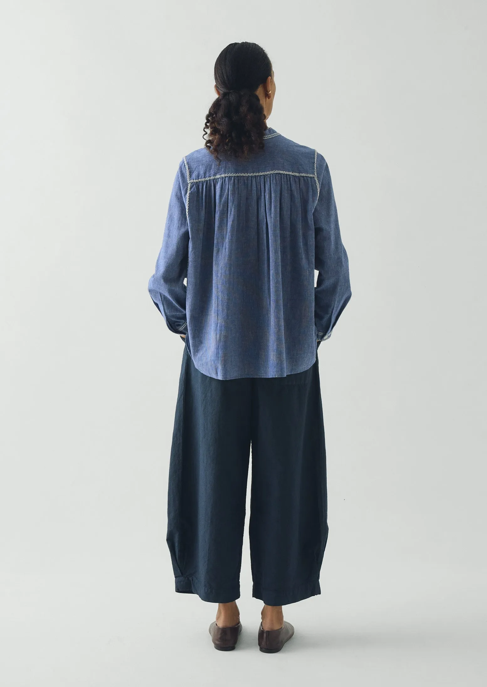 Embroidered Cotton Linen Chambray Shirt | Chambray Blue sold by TOAST product image thumbnail 3