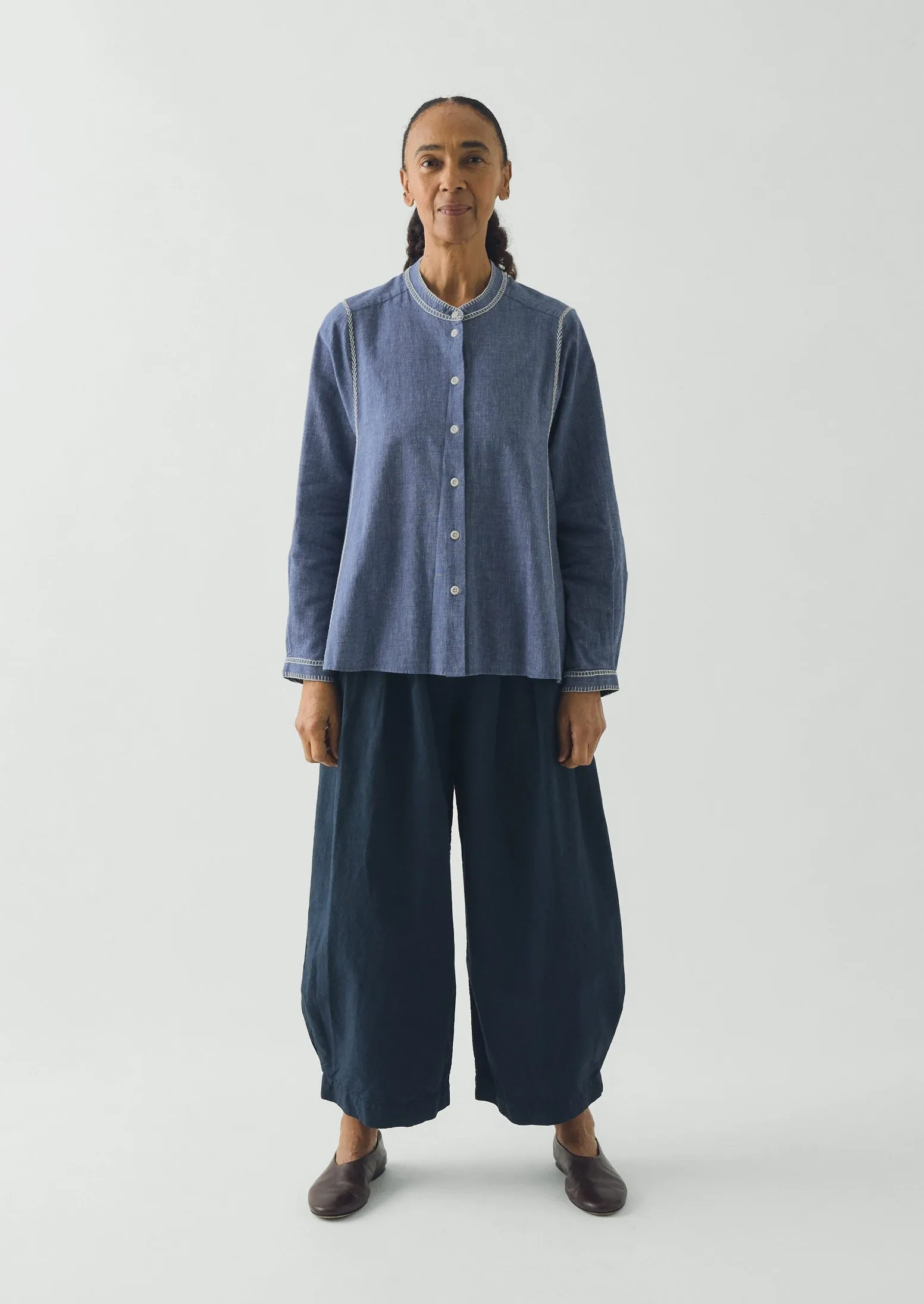 Embroidered Cotton Linen Chambray Shirt | Chambray Blue sold by TOAST product image thumbnail 5