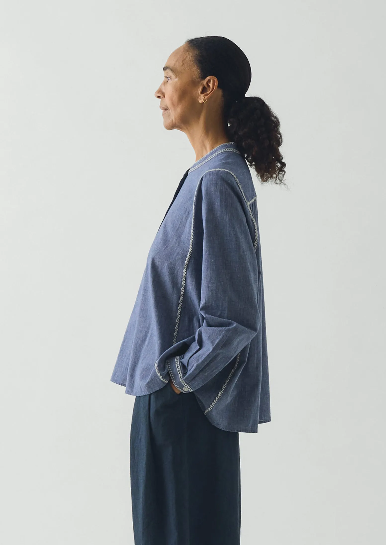 Embroidered Cotton Linen Chambray Shirt | Chambray Blue sold by TOAST product image thumbnail 2