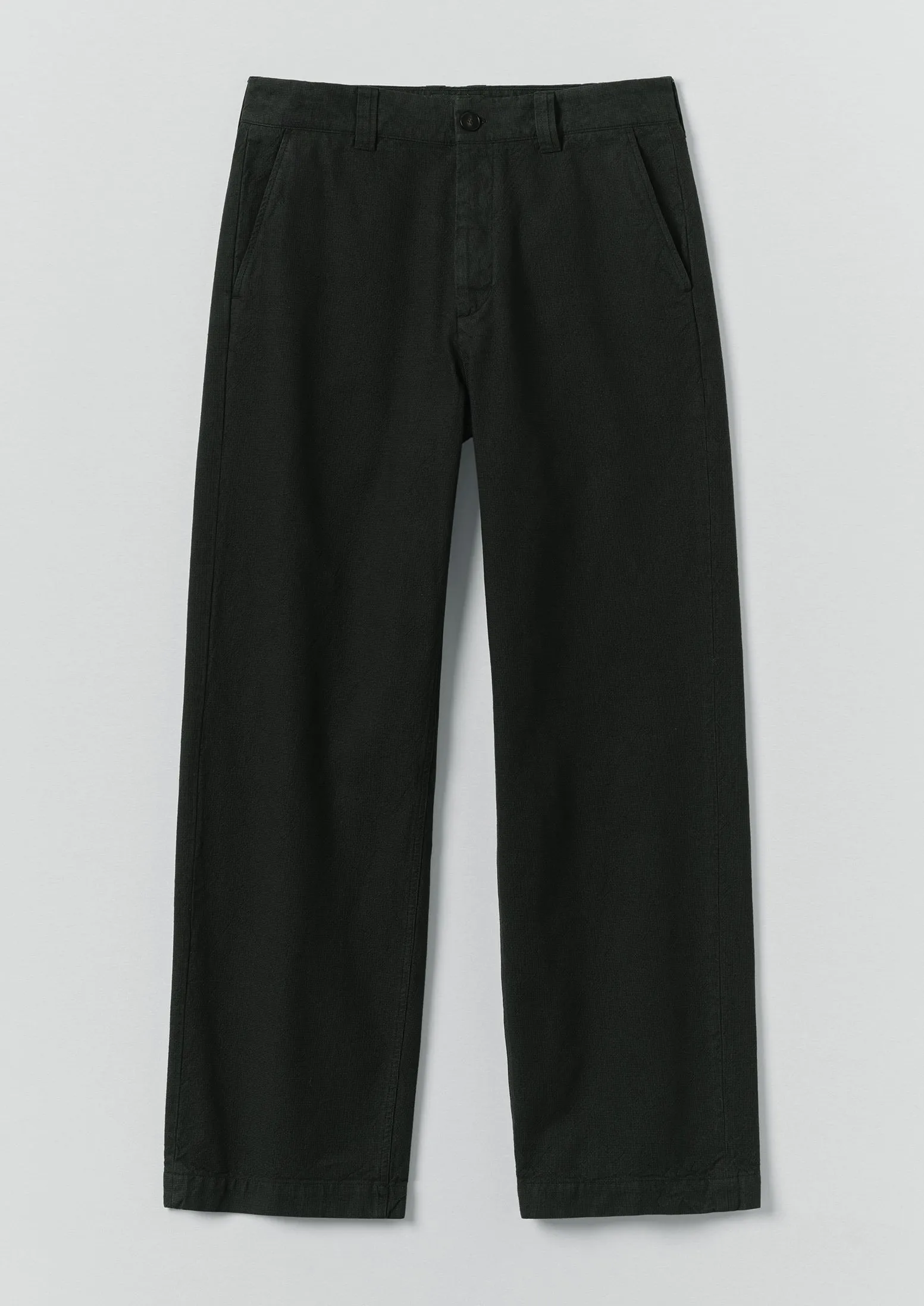 Rory Overdyed Micro Houndstooth Cotton Trousers | Oil Green sold by TOAST