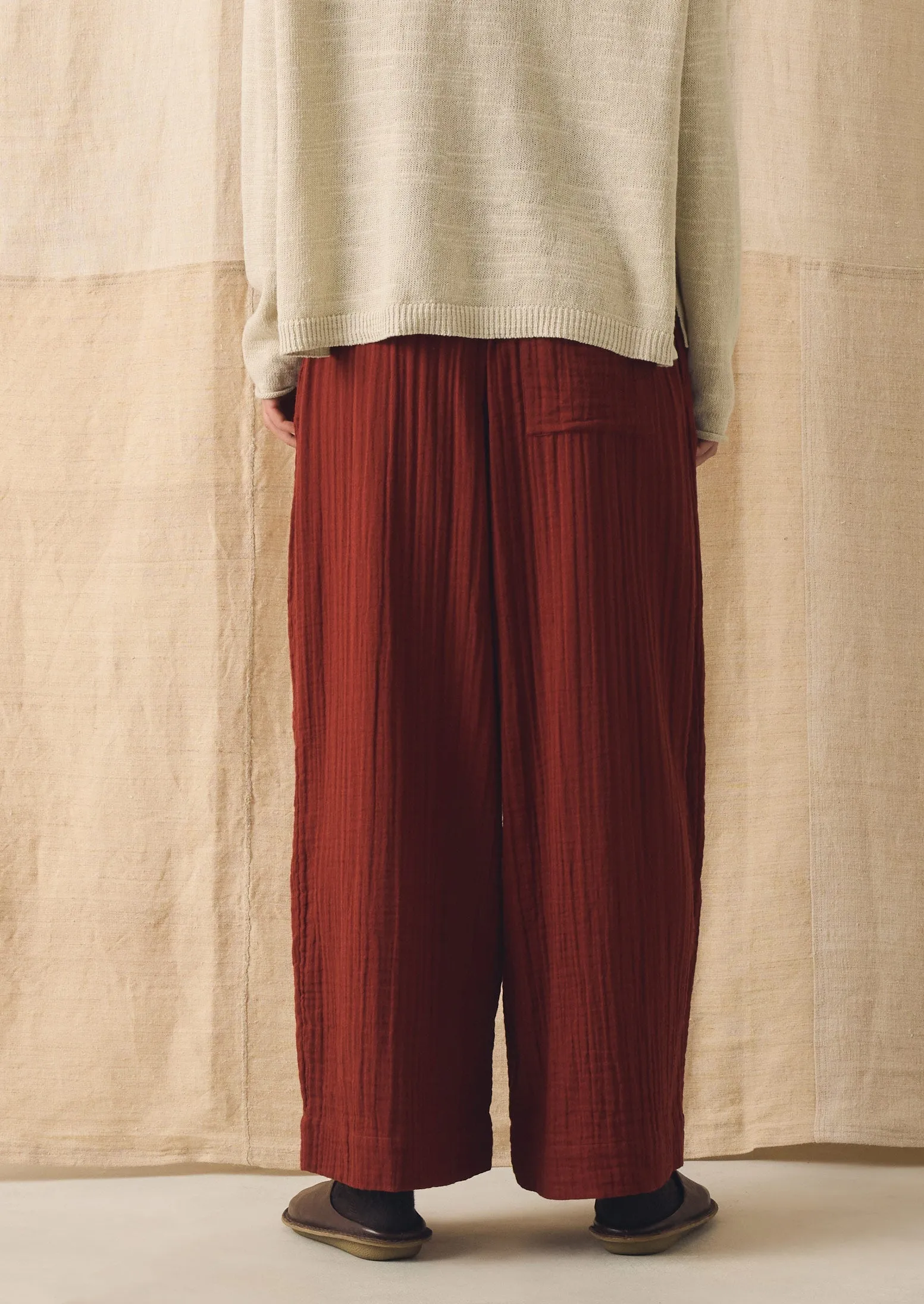 Crinkle Cotton Gauze Wide Leg Trousers | Tomato Red sold by TOAST product image thumbnail 5