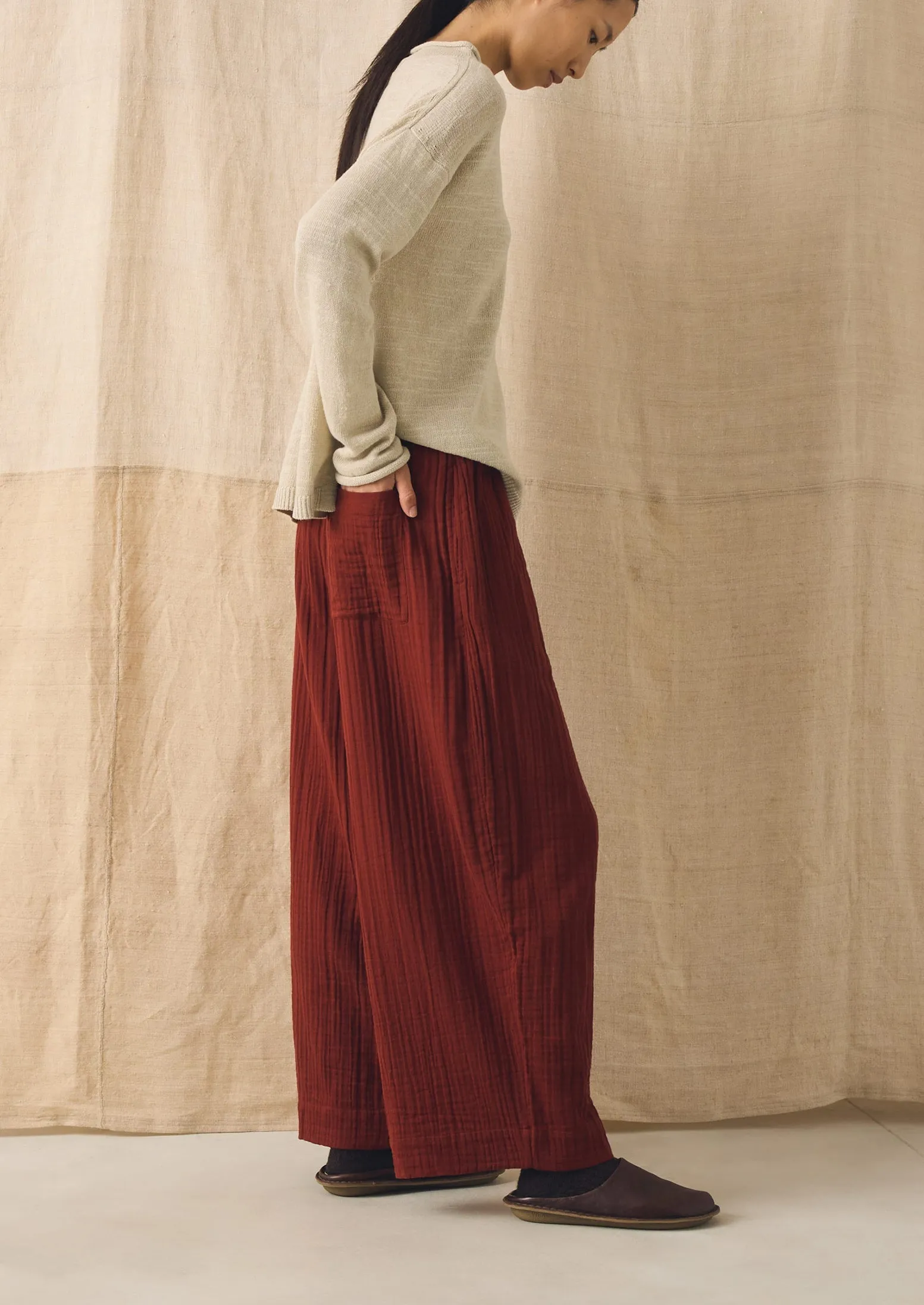Crinkle Cotton Gauze Wide Leg Trousers | Tomato Red sold by TOAST product image thumbnail 2