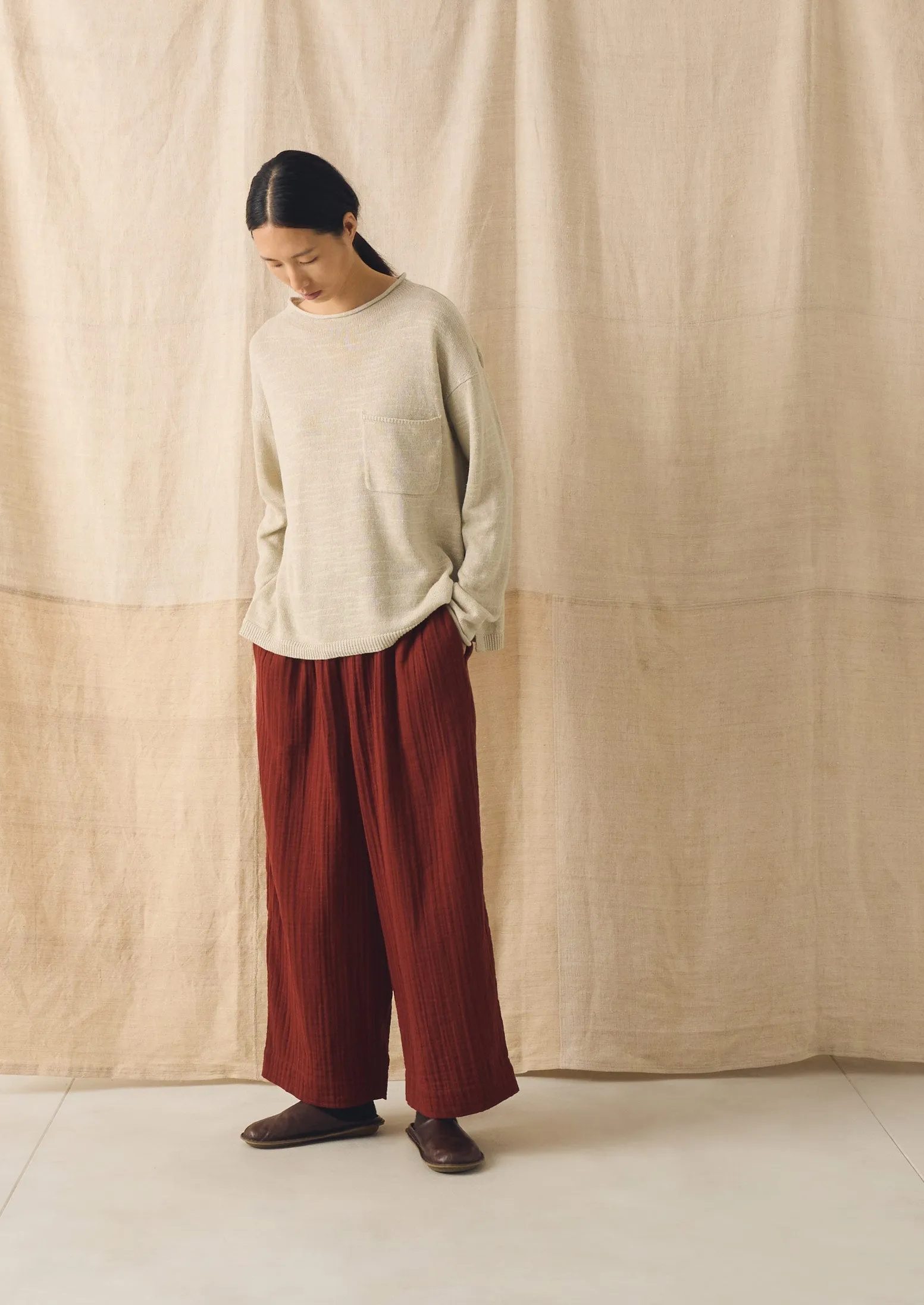 Crinkle Cotton Gauze Wide Leg Trousers | Tomato Red sold by TOAST product image thumbnail 3