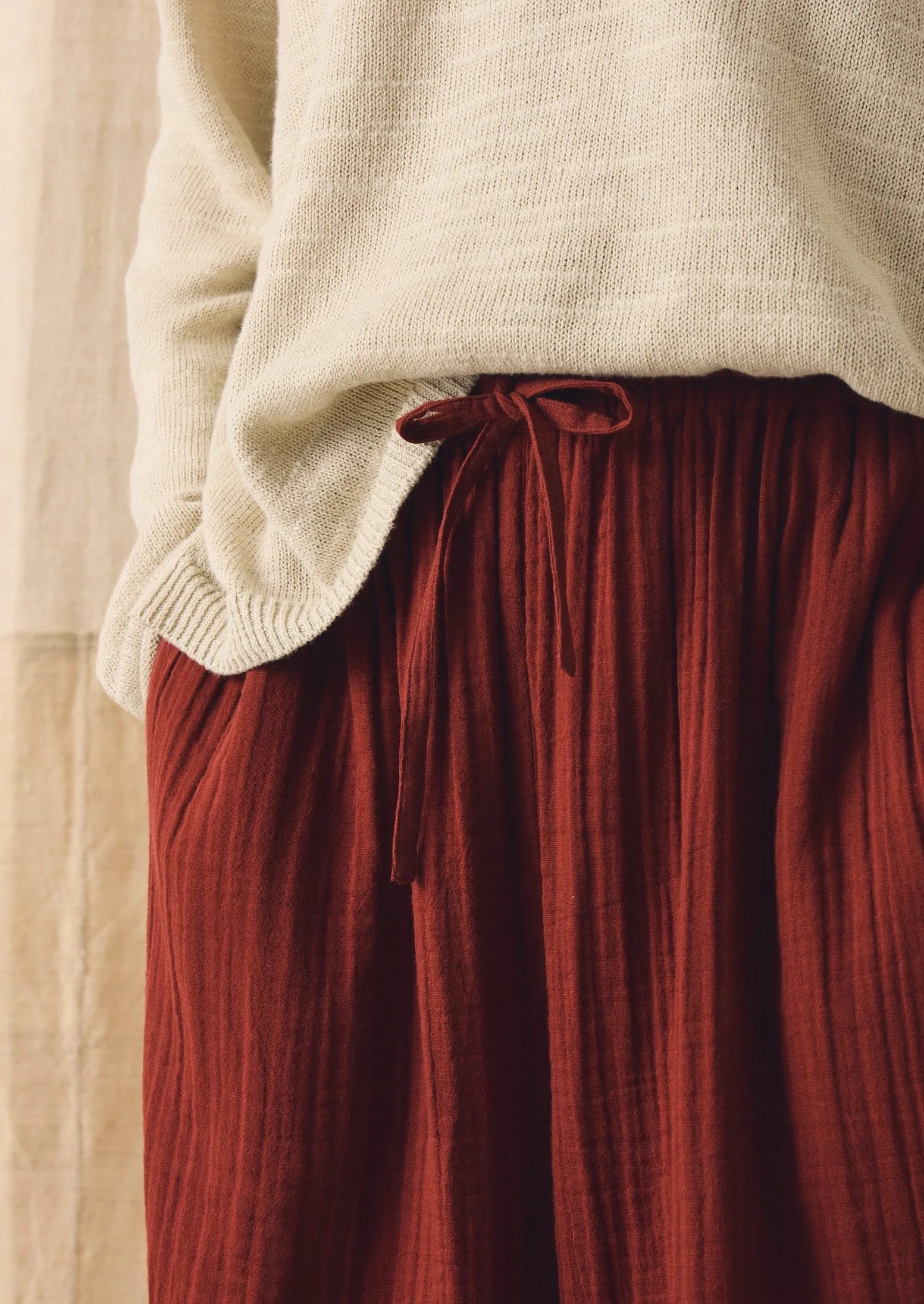 Crinkle Cotton Gauze Wide Leg Trousers | Tomato Red sold by TOAST product image thumbnail 4