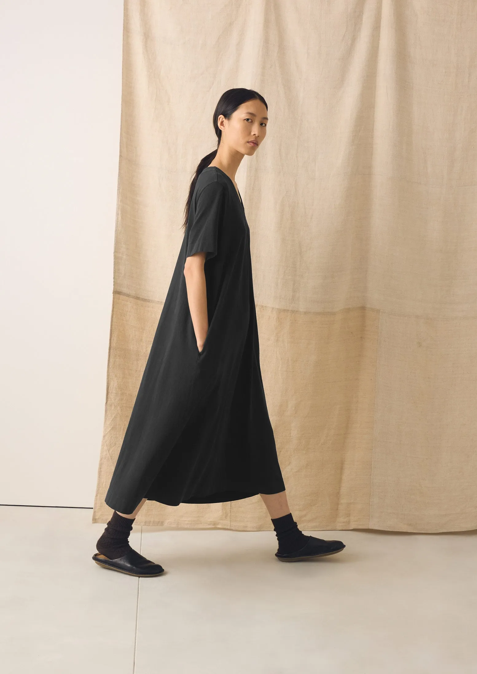 Cotton Jersey V Neck Dress | Washed Black sold by TOAST product image thumbnail 5