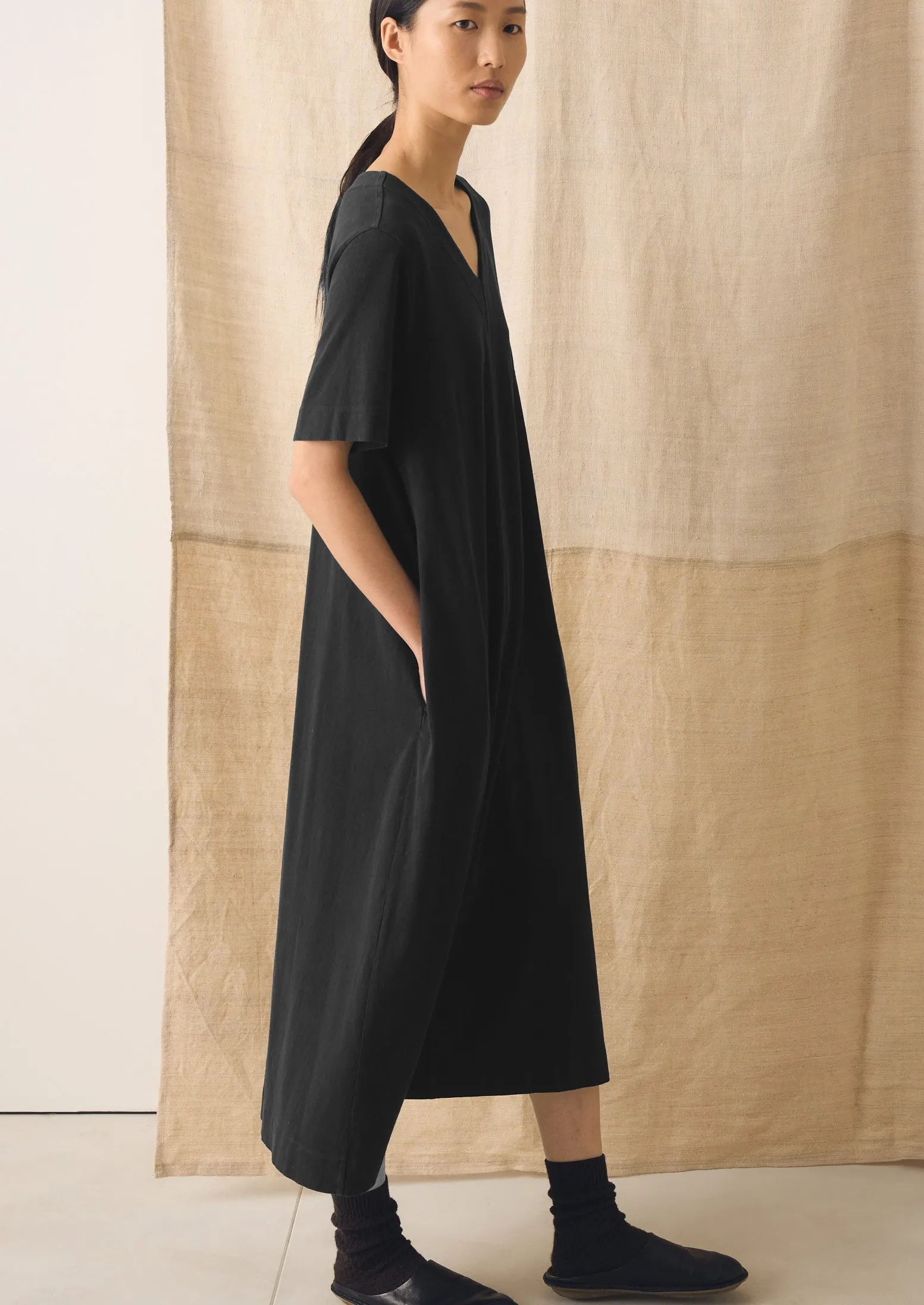 Cotton Jersey V Neck Dress | Washed Black sold by TOAST product image thumbnail 2