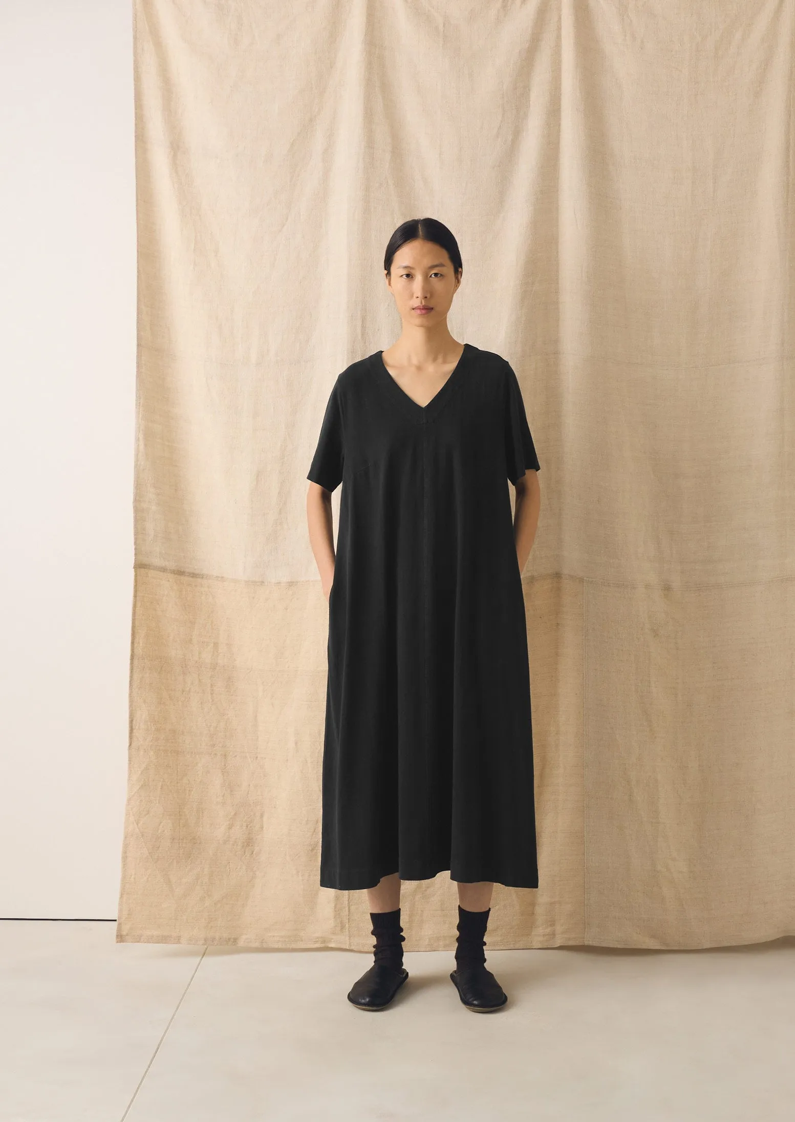 Cotton Jersey V Neck Dress | Washed Black sold by TOAST product image thumbnail 3