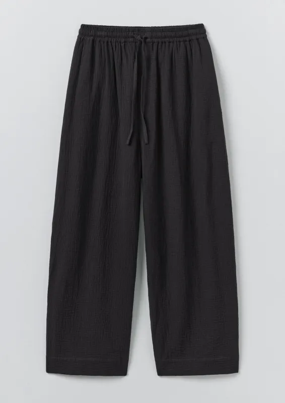 Crinkle Cotton Gauze Wide Leg Trousers | Blackberry sold by TOAST