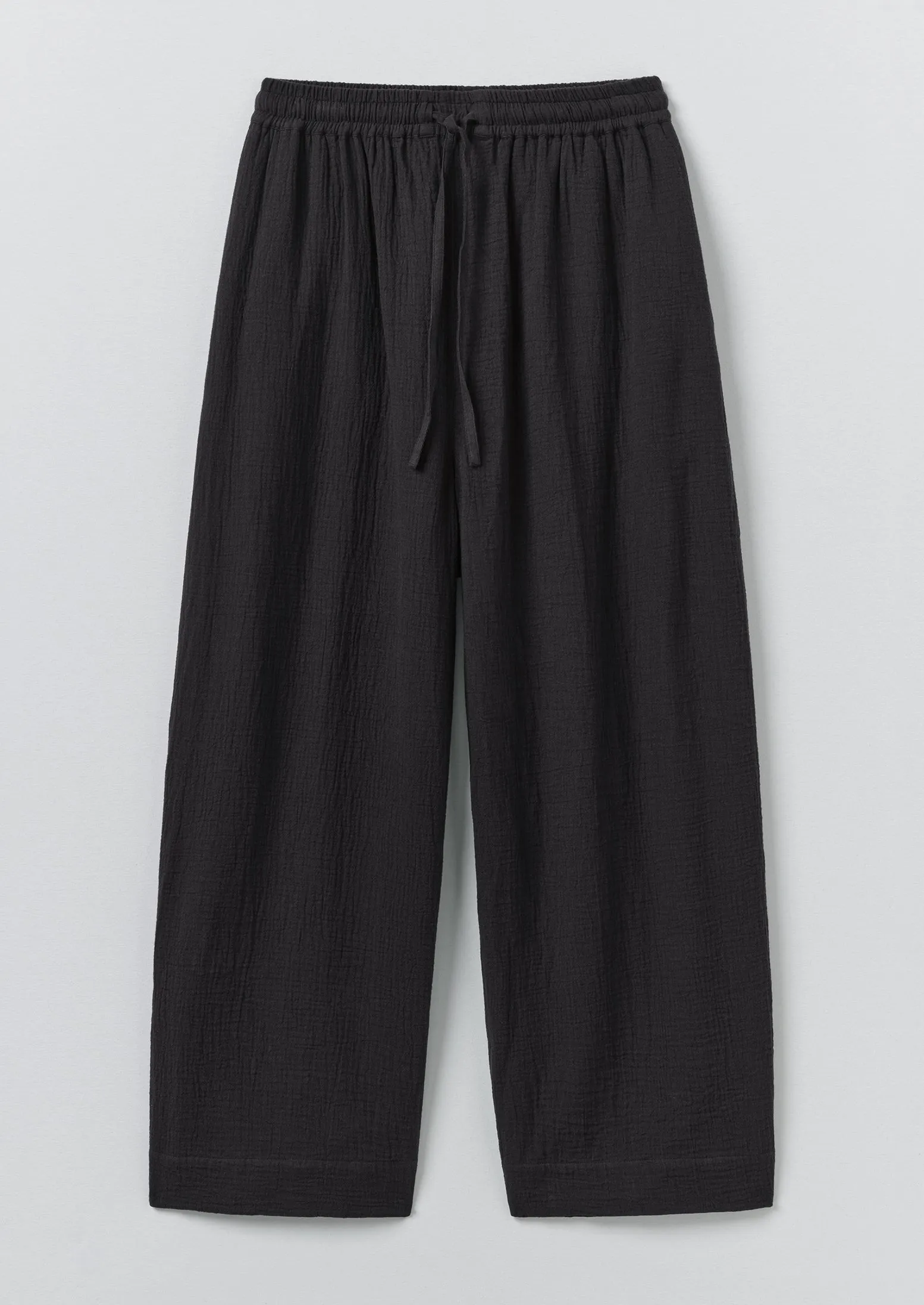Crinkle Cotton Gauze Wide Leg Trousers | Blackberry sold by TOAST