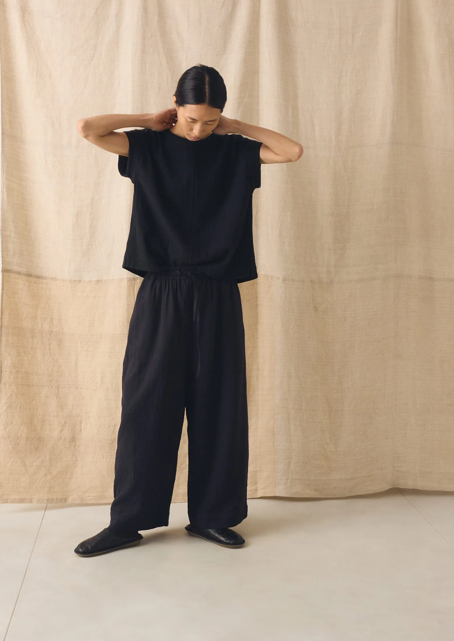 Crinkle Cotton Gauze Wide Leg Trousers | Blackberry sold by TOAST product image thumbnail 5