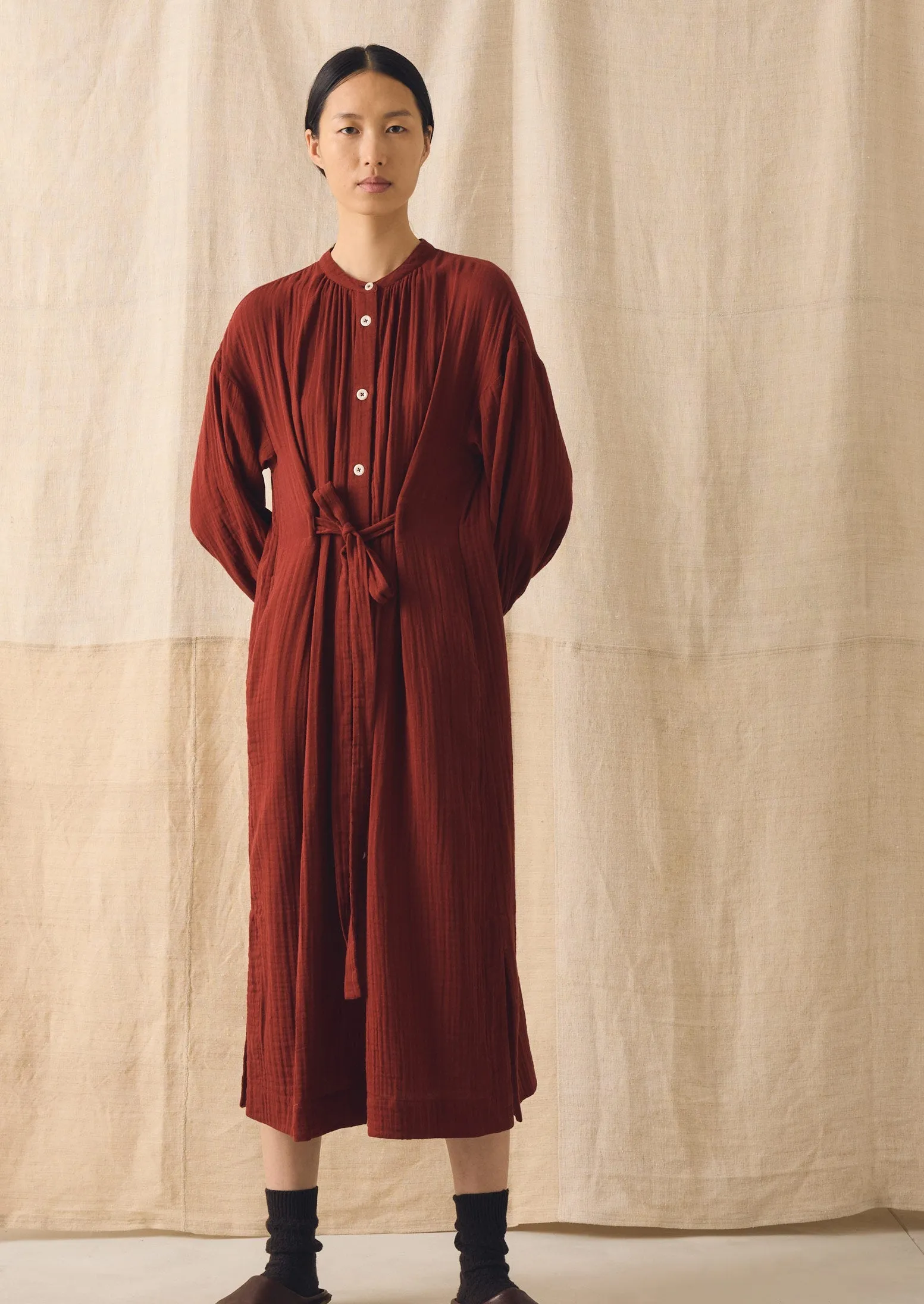 Gathered Crinkle Cotton Gauze Dress | Tomato Red sold by TOAST product image thumbnail 3