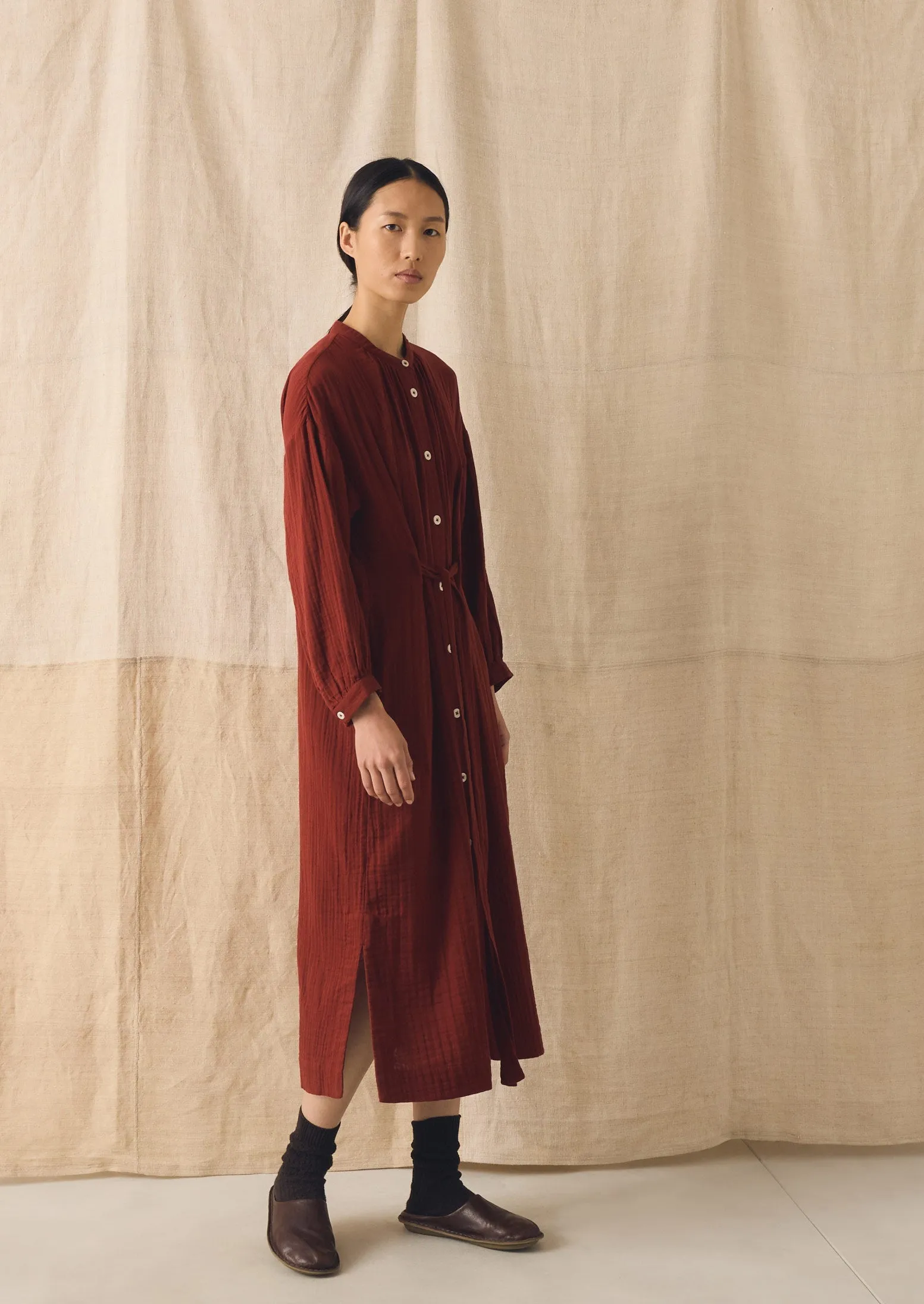 Gathered Crinkle Cotton Gauze Dress | Tomato Red sold by TOAST product image thumbnail 5