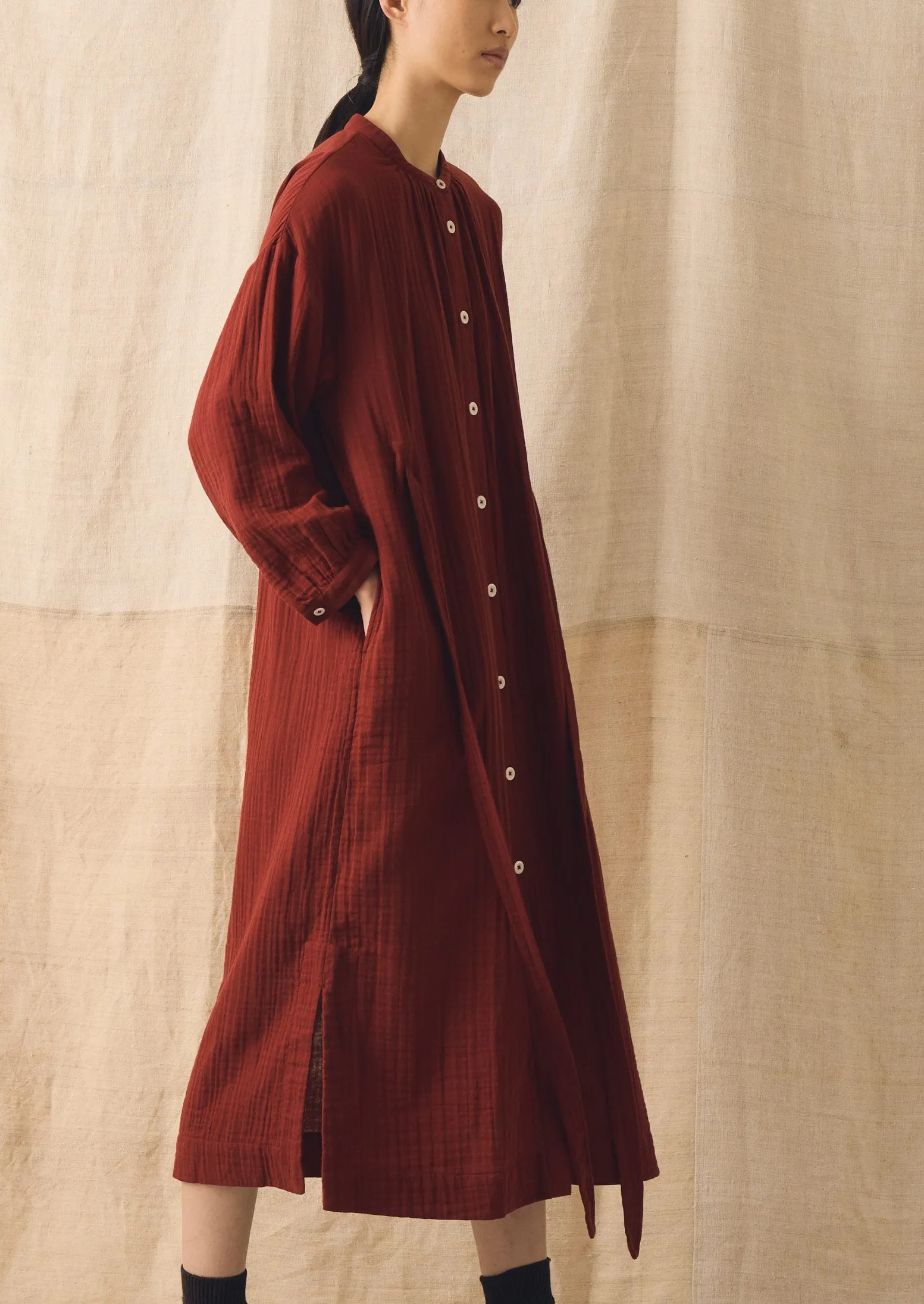 Gathered Crinkle Cotton Gauze Dress | Tomato Red sold by TOAST product image thumbnail 2