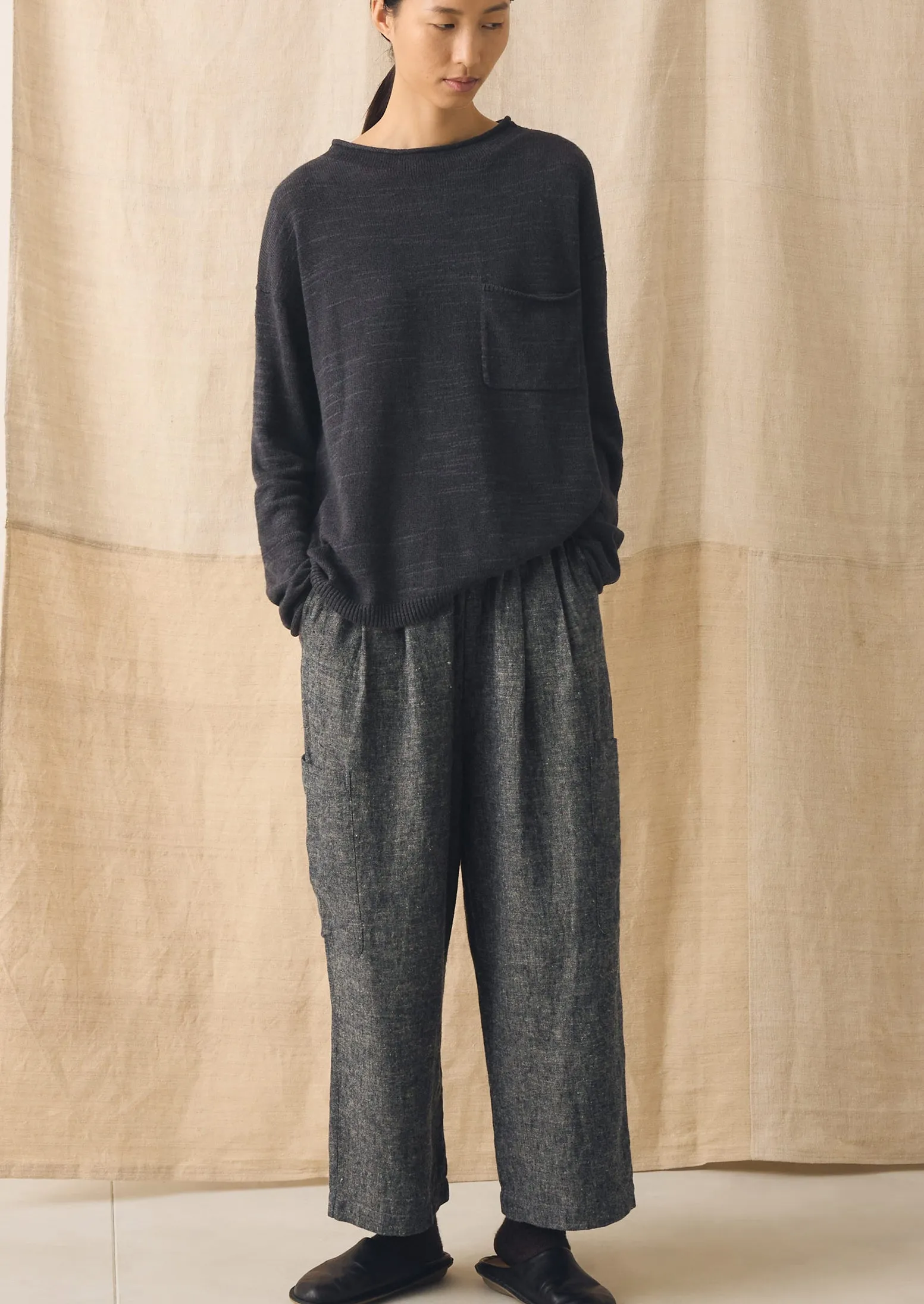 Linen Cotton Patch Pocket Trousers | Navy/Ecru sold by TOAST product image thumbnail 4