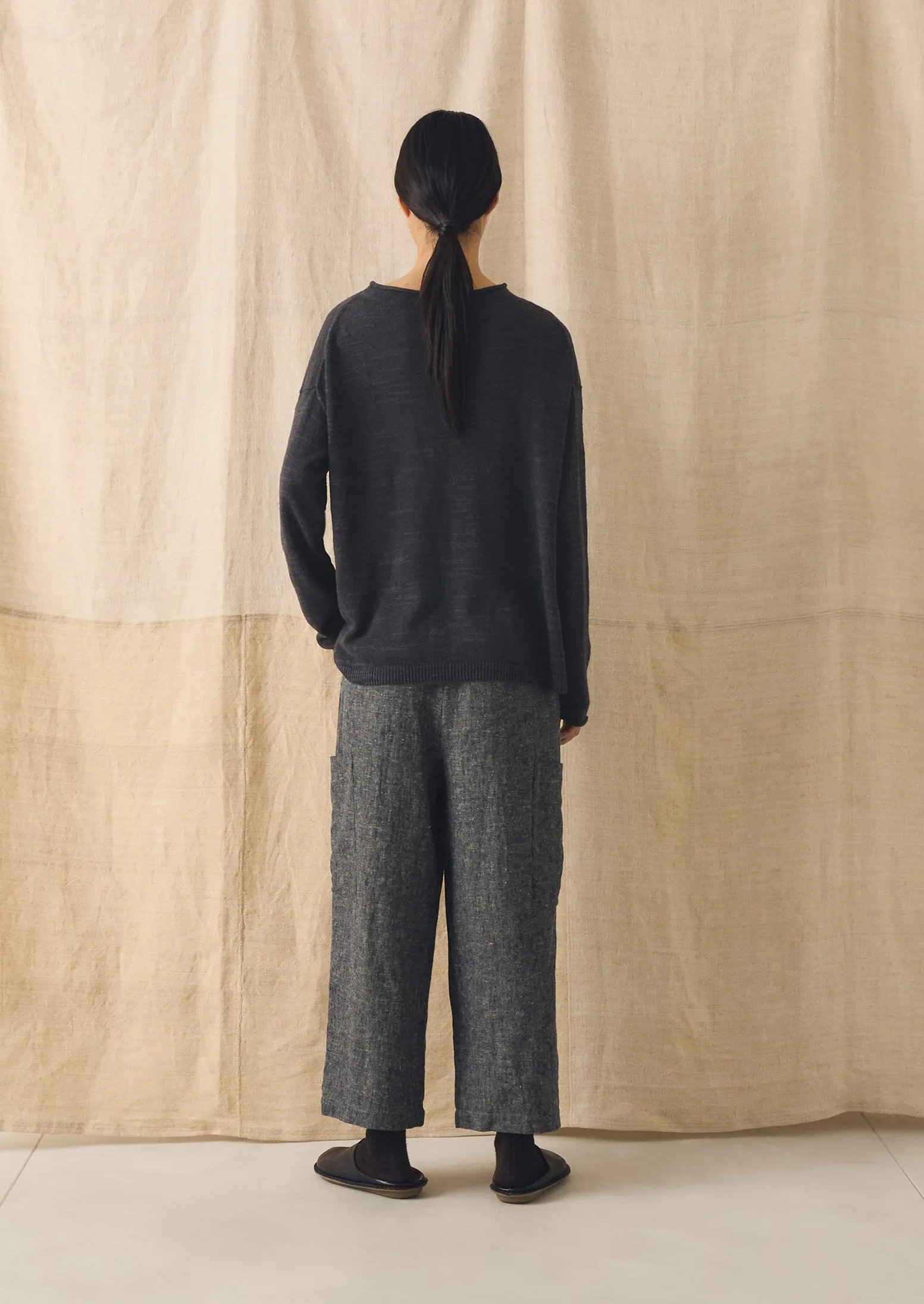 Linen Cotton Patch Pocket Trousers | Navy/Ecru sold by TOAST product image thumbnail 5