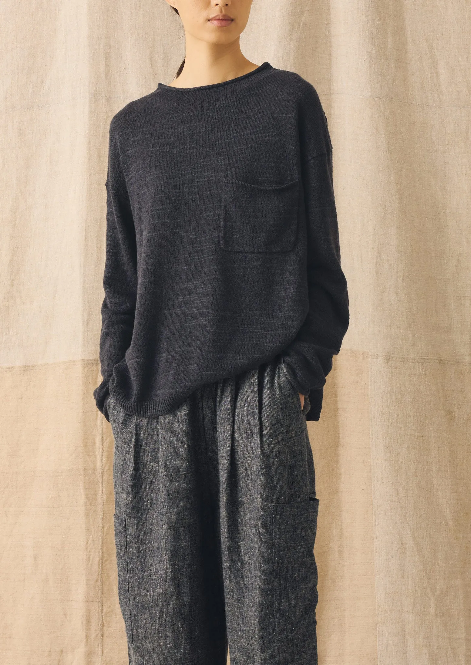 Linen Cotton Fine Knit Sweater | Dark Navy sold by TOAST product image thumbnail 2