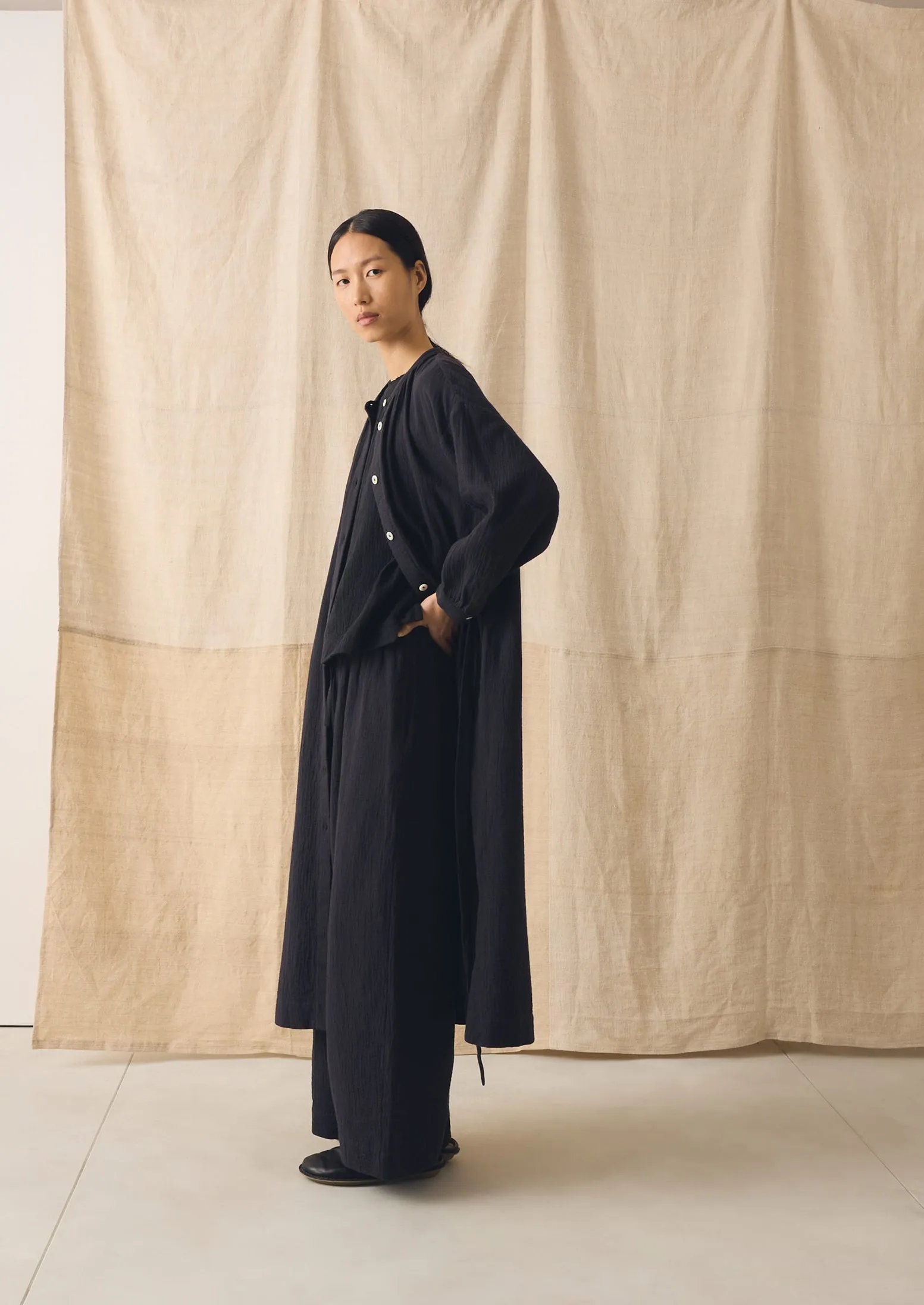 Gathered Crinkle Cotton Gauze Dress | Blackberry sold by TOAST product image thumbnail 4