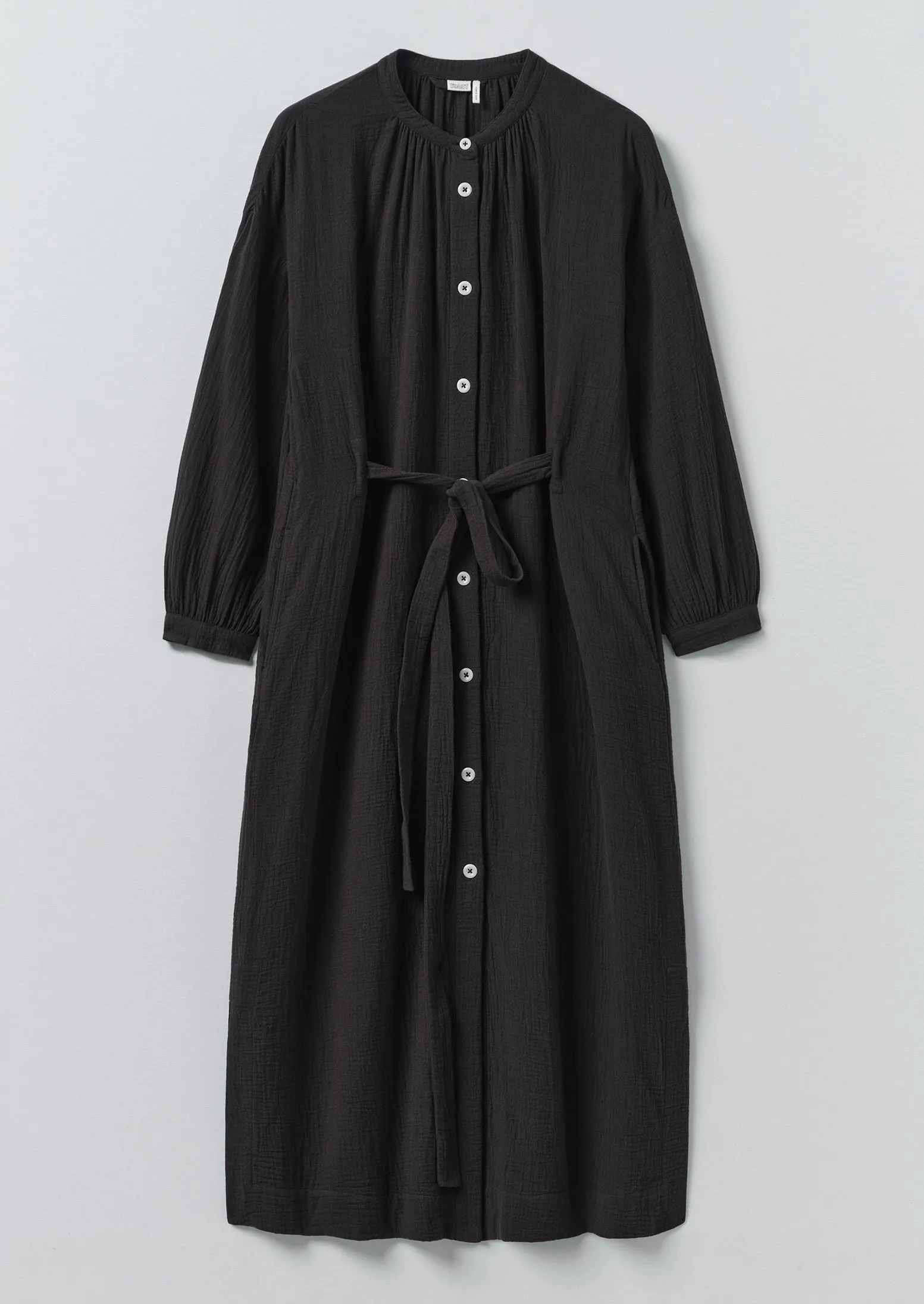 Gathered Crinkle Cotton Gauze Dress | Blackberry sold by TOAST