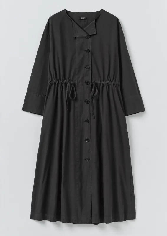 Button Through Cotton Linen Poplin Dress | Washed Black sold by TOAST