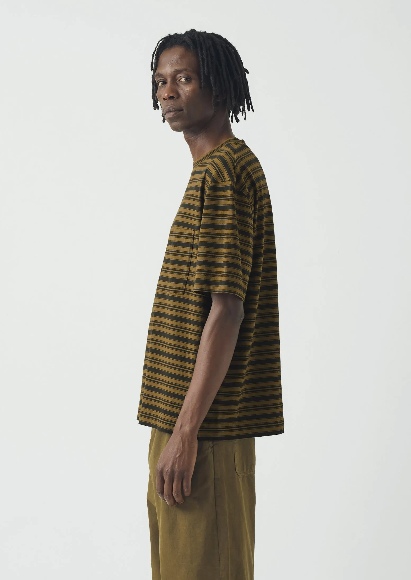 Overdyed Stripe Organic Cotton Tee | Blue Graphite/Woodland Green sold by TOAST product image thumbnail 3