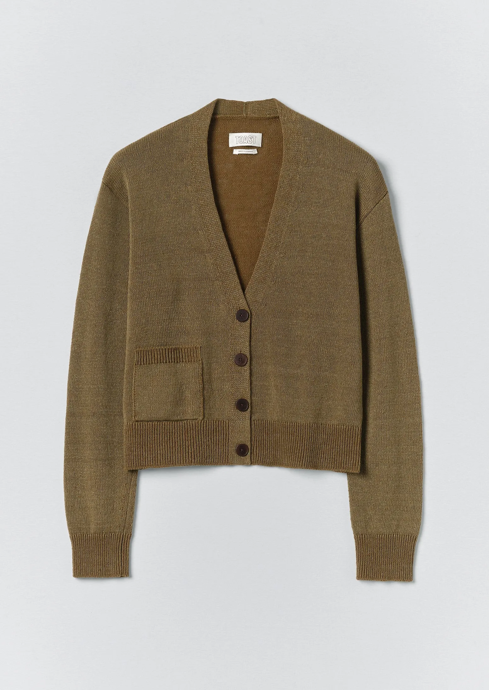 Wool Linen Patch Pocket Cardigan | Old Gold sold by TOAST