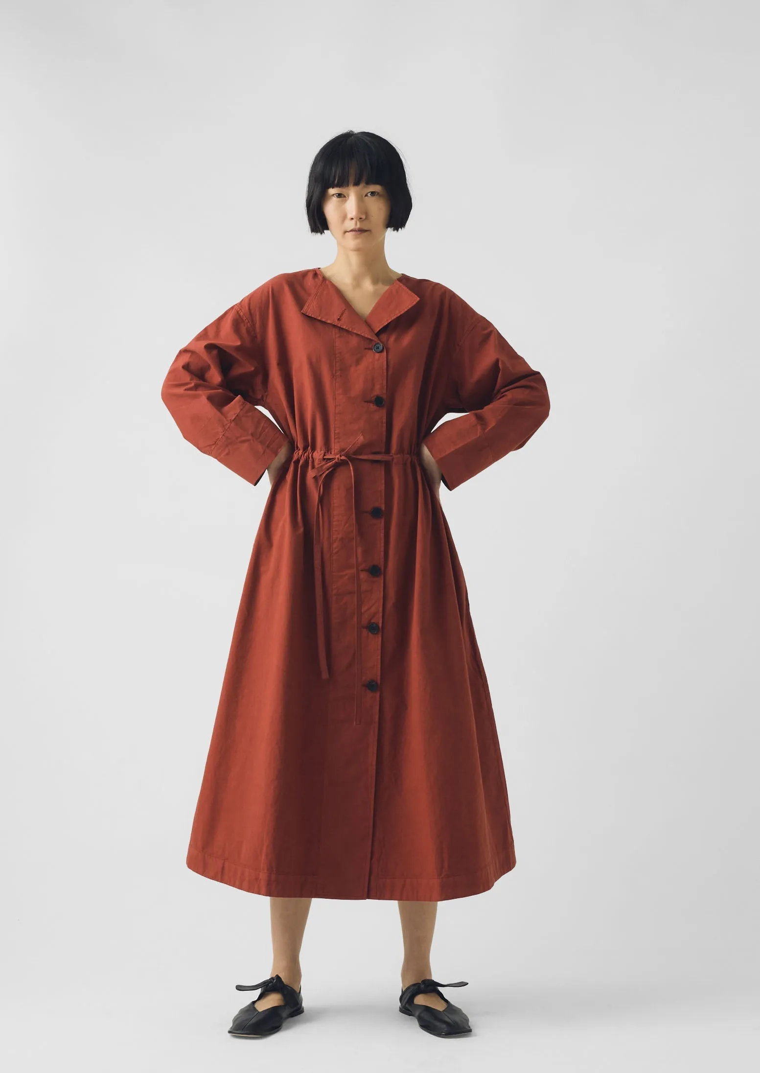 Button Through Cotton Linen Poplin Dress | Brick sold by TOAST product image thumbnail 3