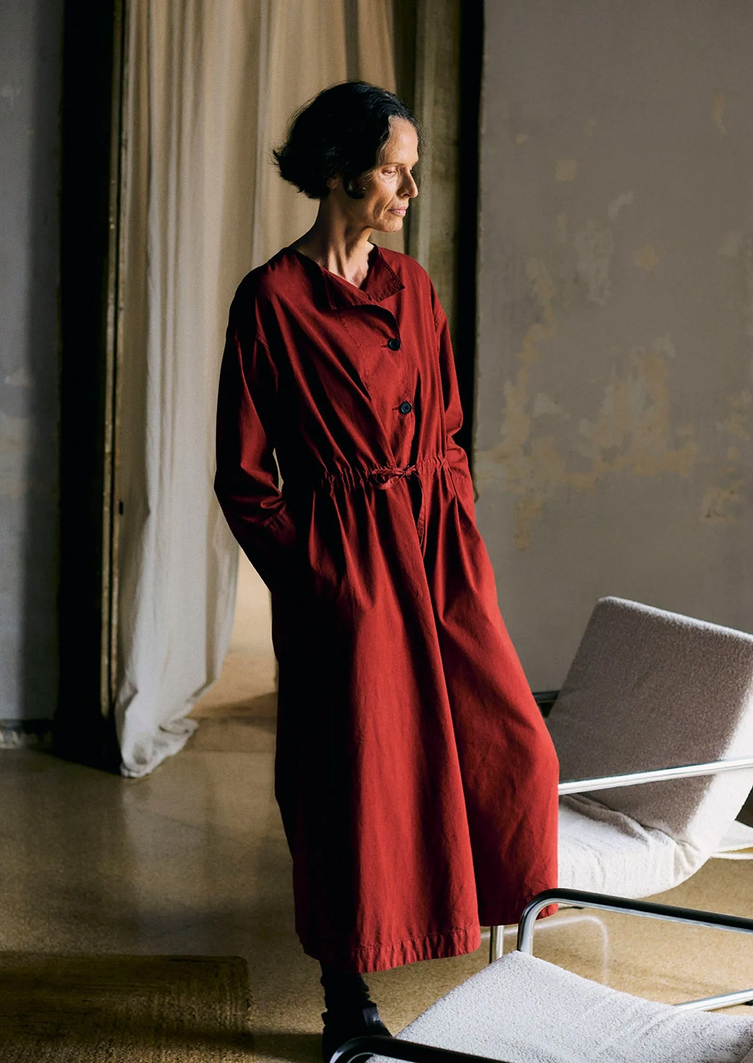 Button Through Cotton Linen Poplin Dress | Brick sold by TOAST product image thumbnail 2