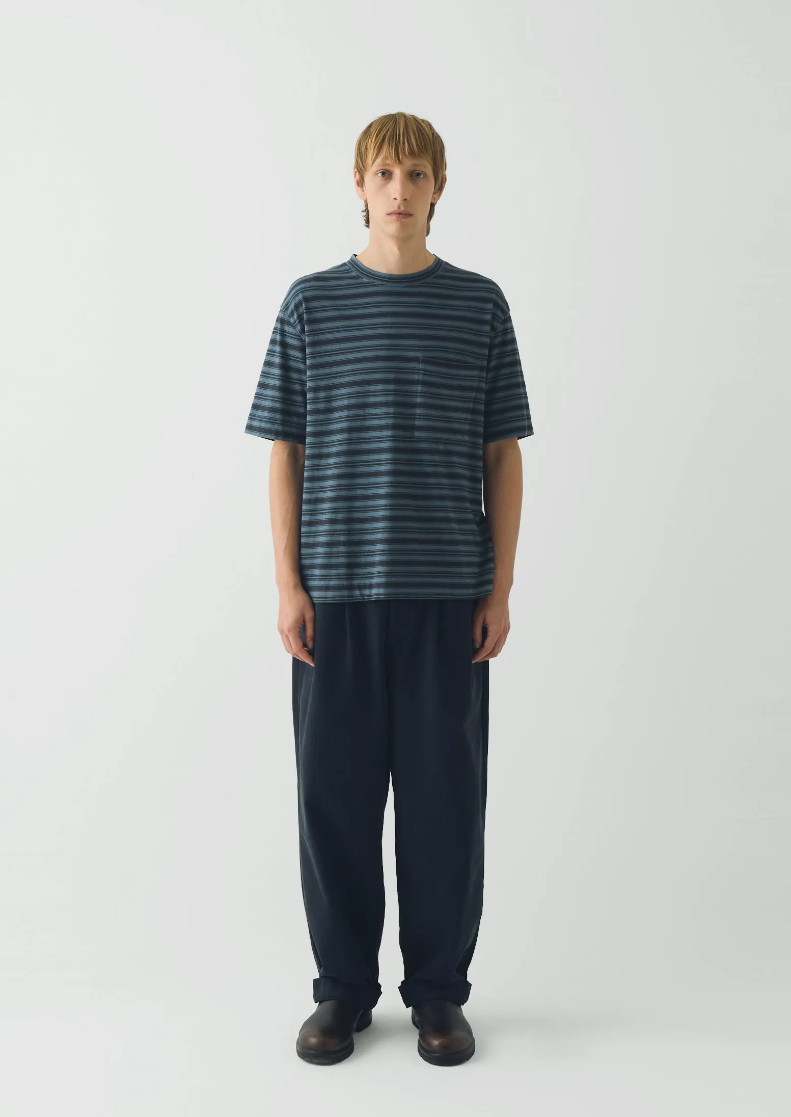 Overdyed Stripe Organic Cotton Tee | Blue Graphite/Mazarine Blue sold by TOAST product image thumbnail 4