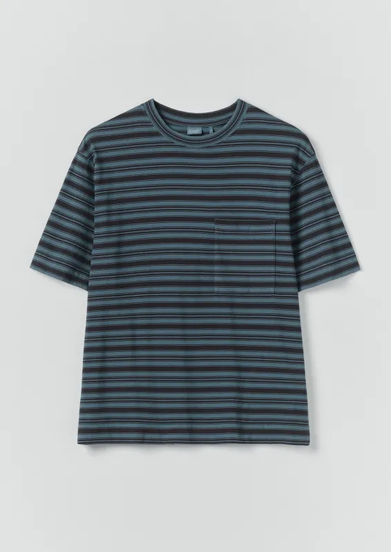 Overdyed Stripe Organic Cotton Tee | Blue Graphite/Mazarine Blue sold by TOAST