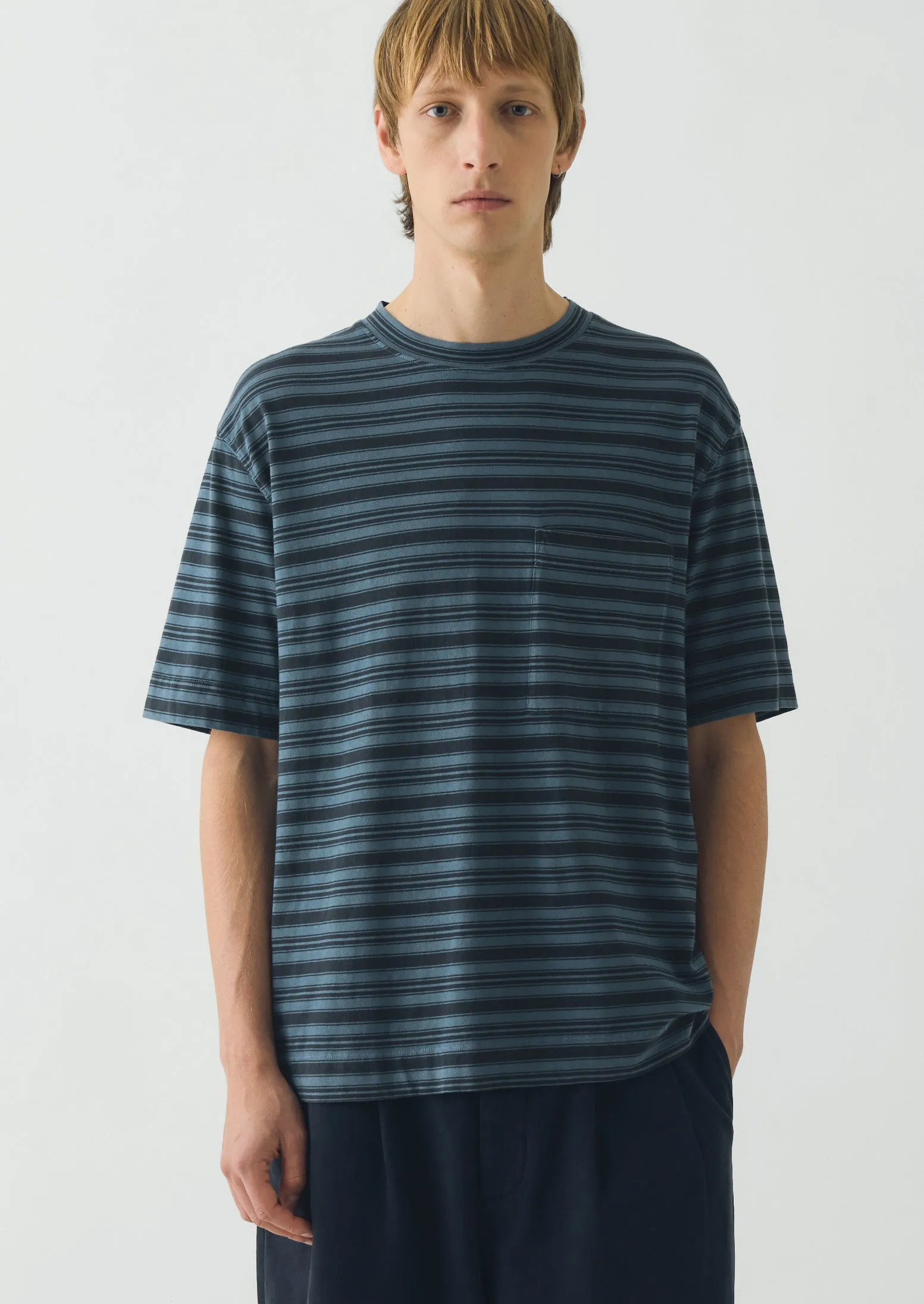 Overdyed Stripe Organic Cotton Tee | Blue Graphite/Mazarine Blue sold by TOAST product image thumbnail 2