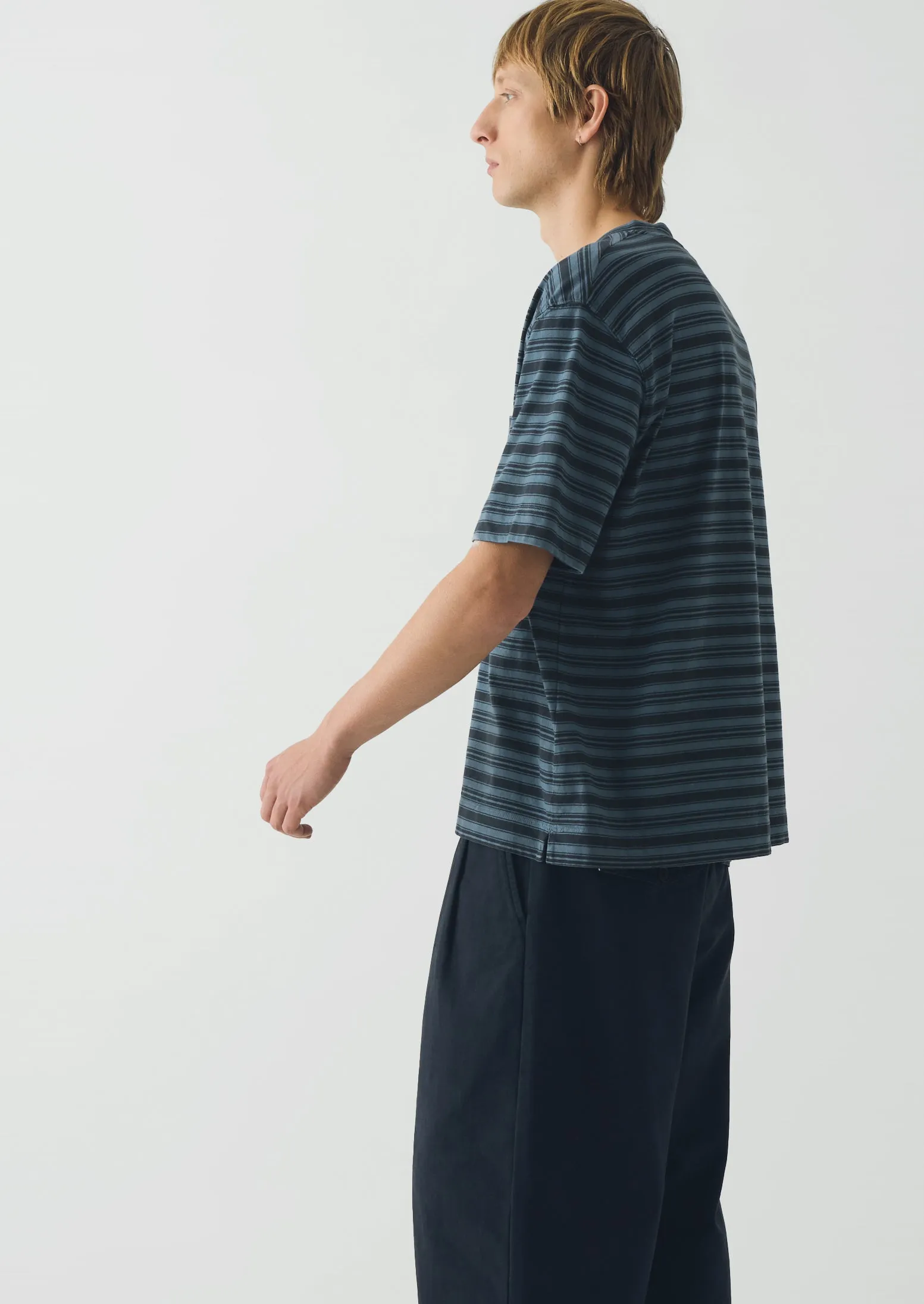 Overdyed Stripe Organic Cotton Tee | Blue Graphite/Mazarine Blue sold by TOAST product image thumbnail 3