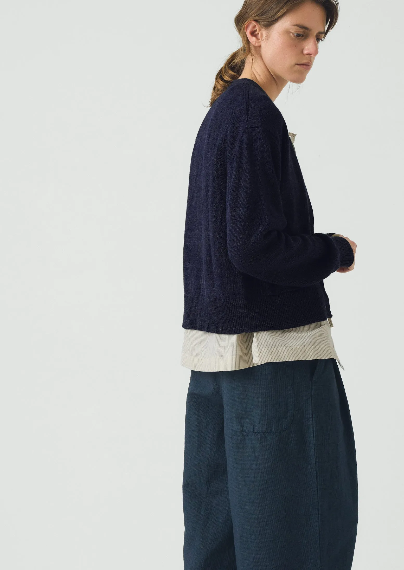 Wool Linen Patch Pocket Cardigan | Dark Navy sold by TOAST product image thumbnail 3