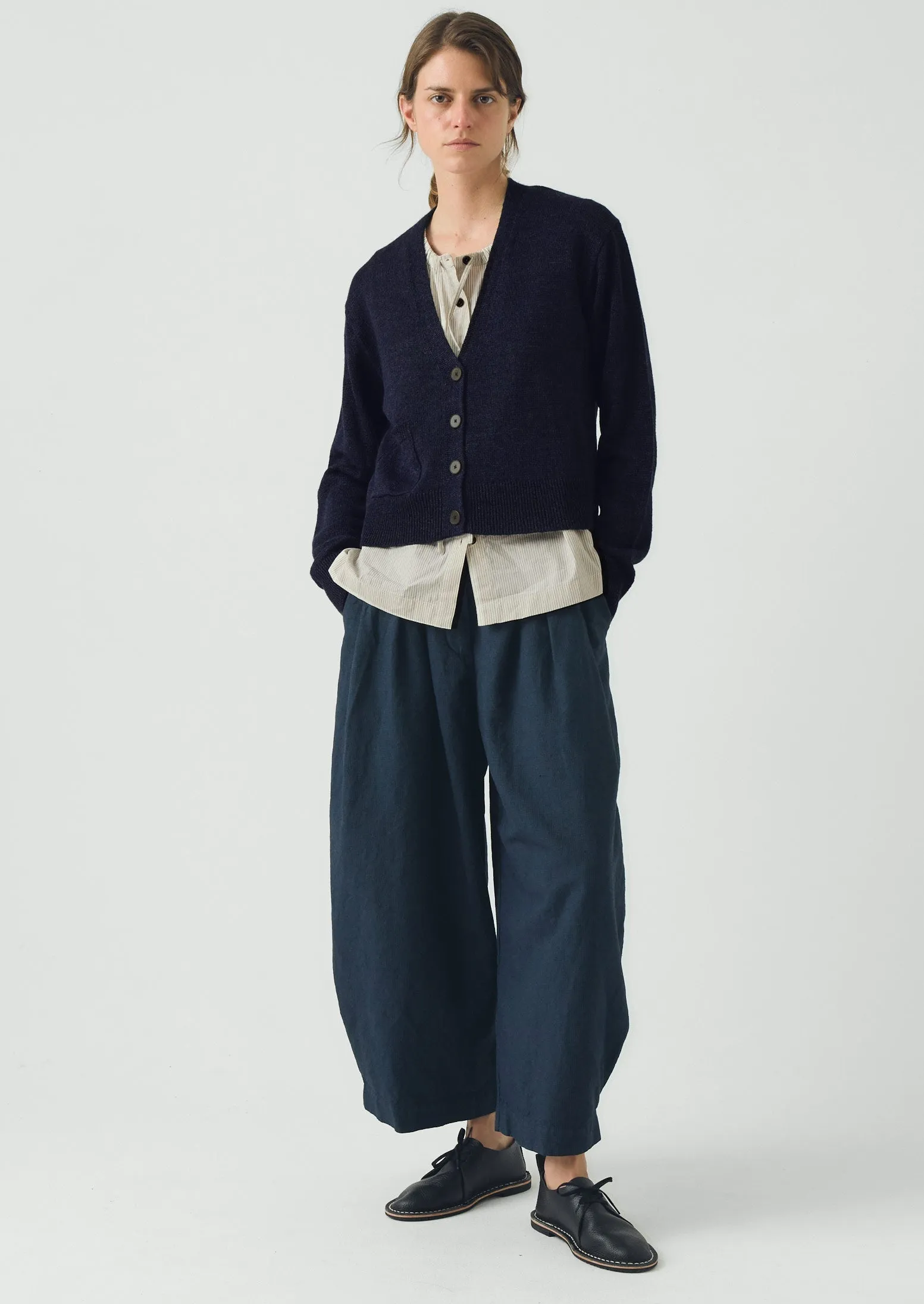 Wool Linen Patch Pocket Cardigan | Dark Navy sold by TOAST product image thumbnail 4