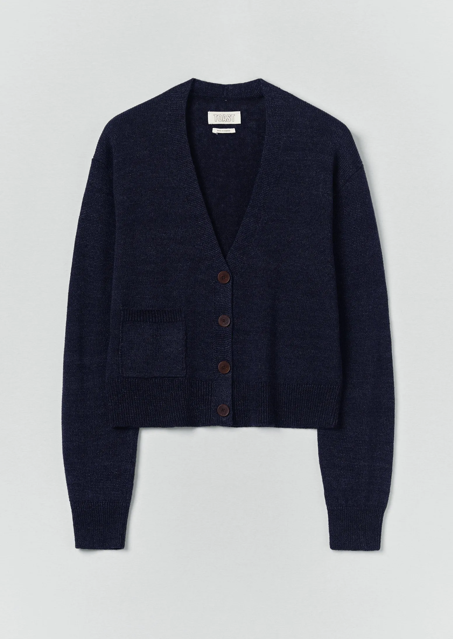 Wool Linen Patch Pocket Cardigan | Dark Navy sold by TOAST