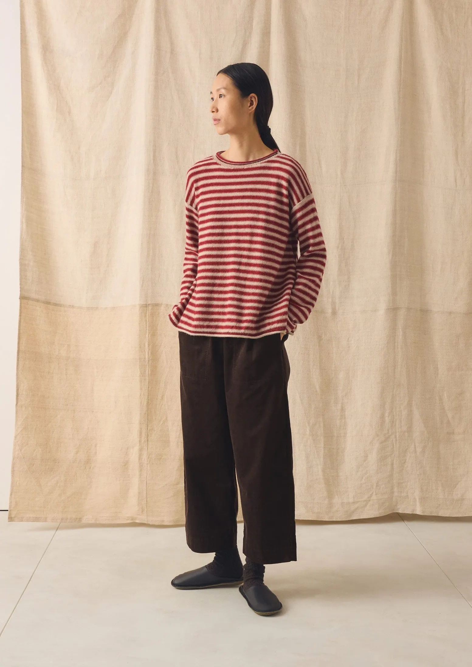 Stripe Lofty Alpaca Wool Sweater | Oatmeal/Red sold by TOAST product image thumbnail 5