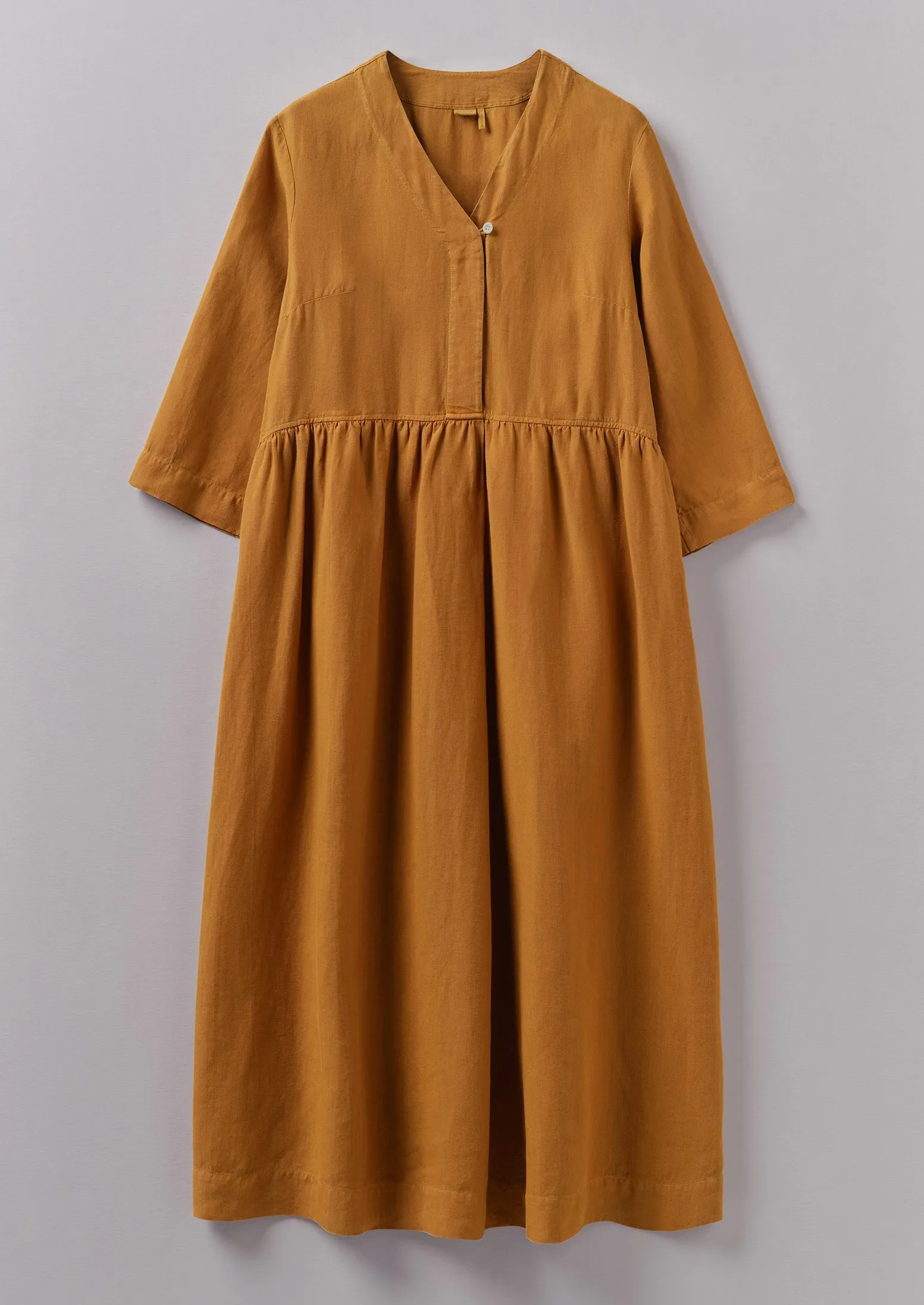 V-Neck Garment Dyed Linen Dress | Caramel sold by TOAST