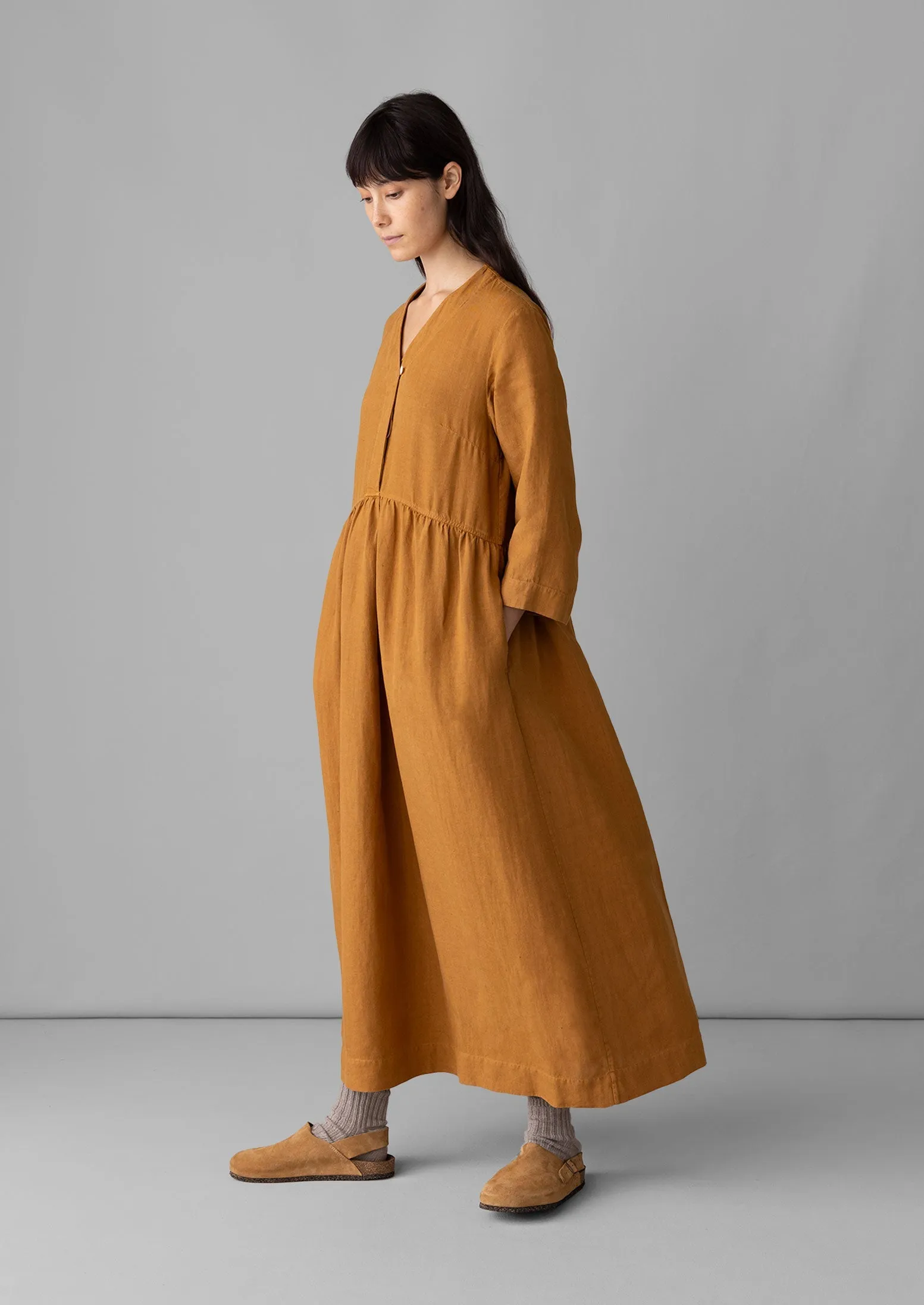 V-Neck Garment Dyed Linen Dress | Caramel sold by TOAST product image thumbnail 2