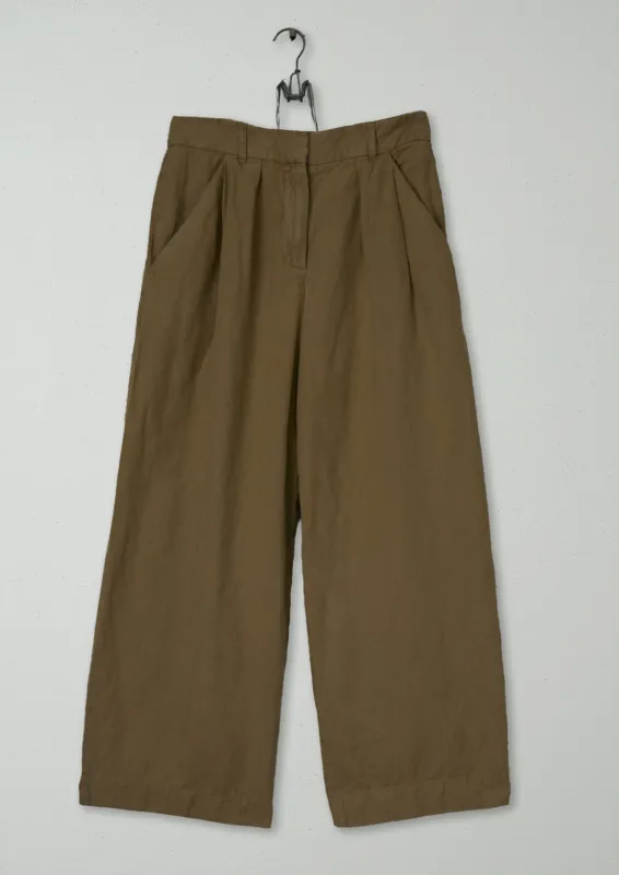 Reworn Cotton Linen Wide Leg Trousers Size 6 (1037) | Sand sold by TOAST