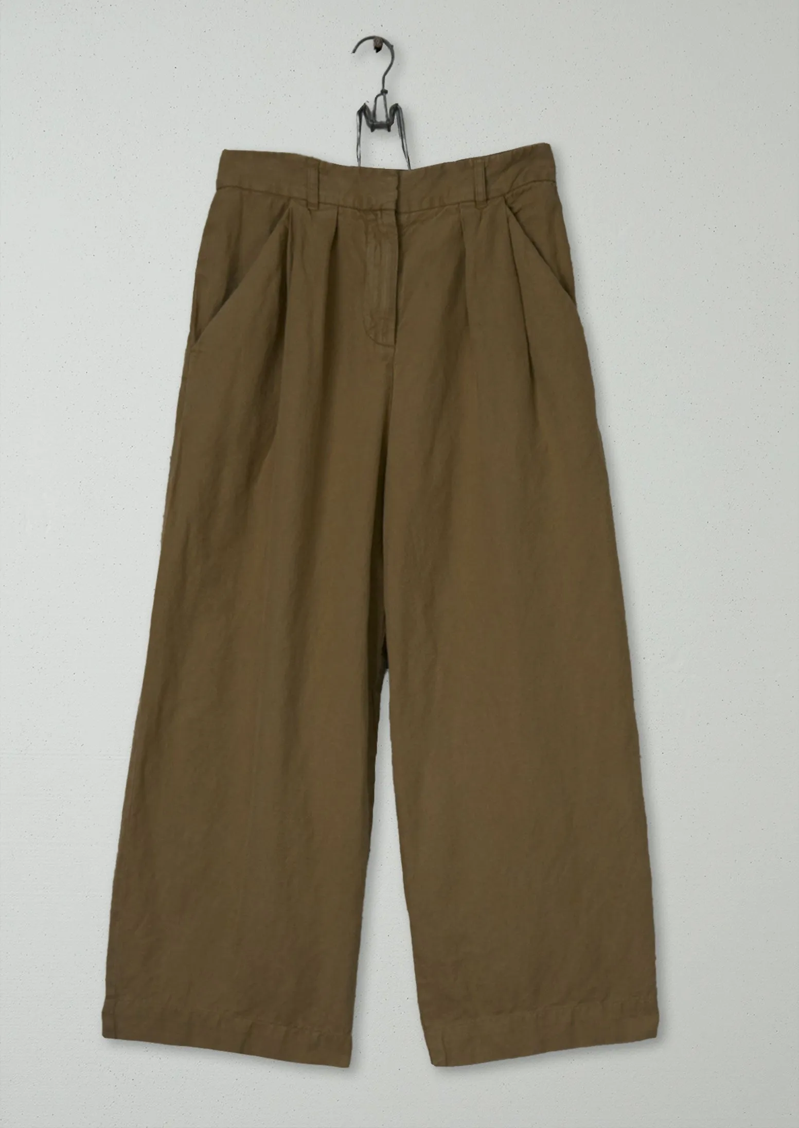 Reworn Cotton Linen Wide Leg Trousers Size 6 (1037) | Sand sold by TOAST