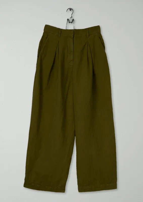 Reworn Cotton Linen Trousers Size 8 (1035) | Olive sold by TOAST
