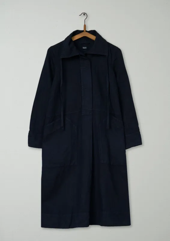 Reworn Drawstring Collar Dress Size XXS (1539) | Slate sold by TOAST