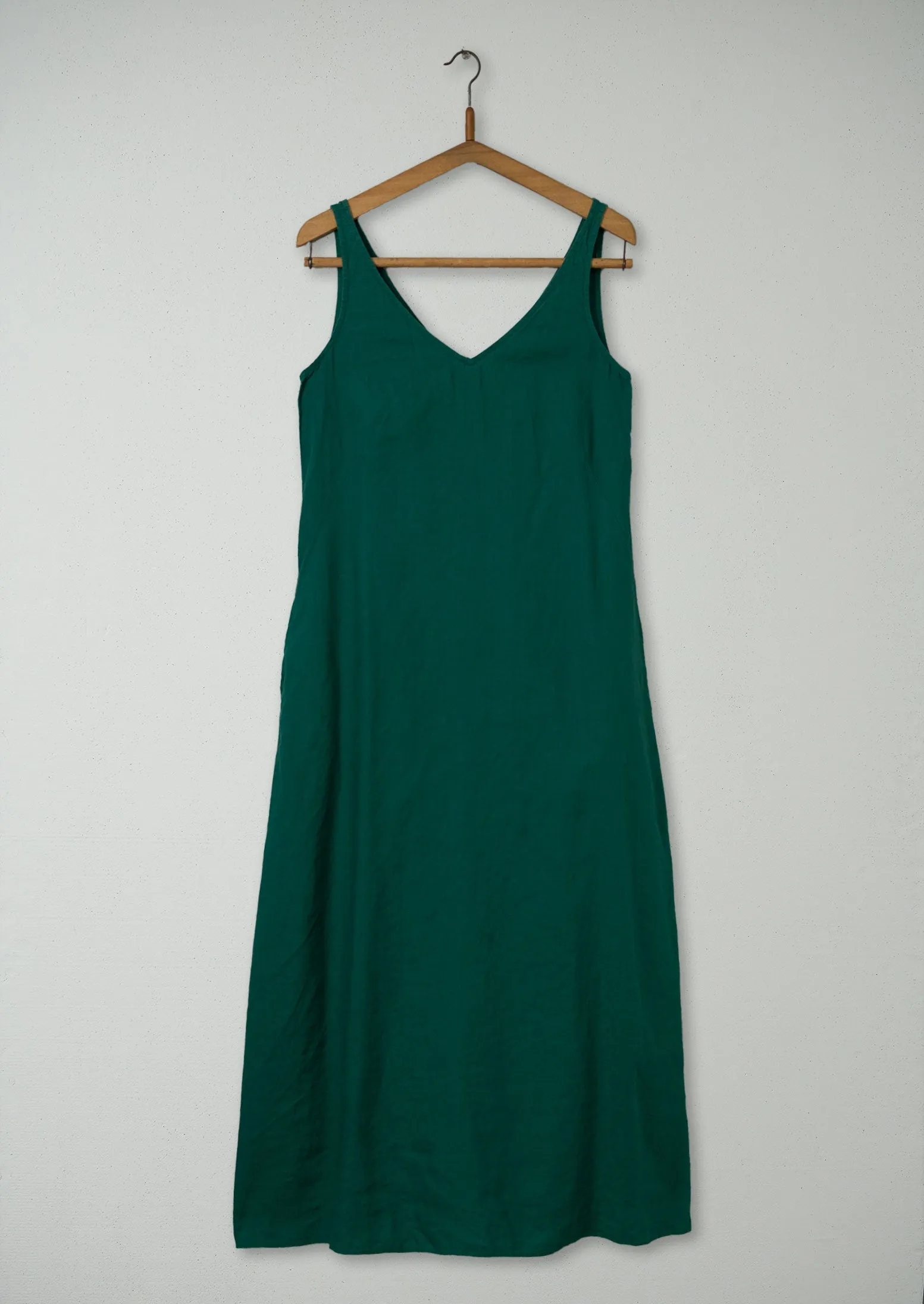 Reworn V Neck Linen Dress Size 12 (1568) | Green sold by TOAST