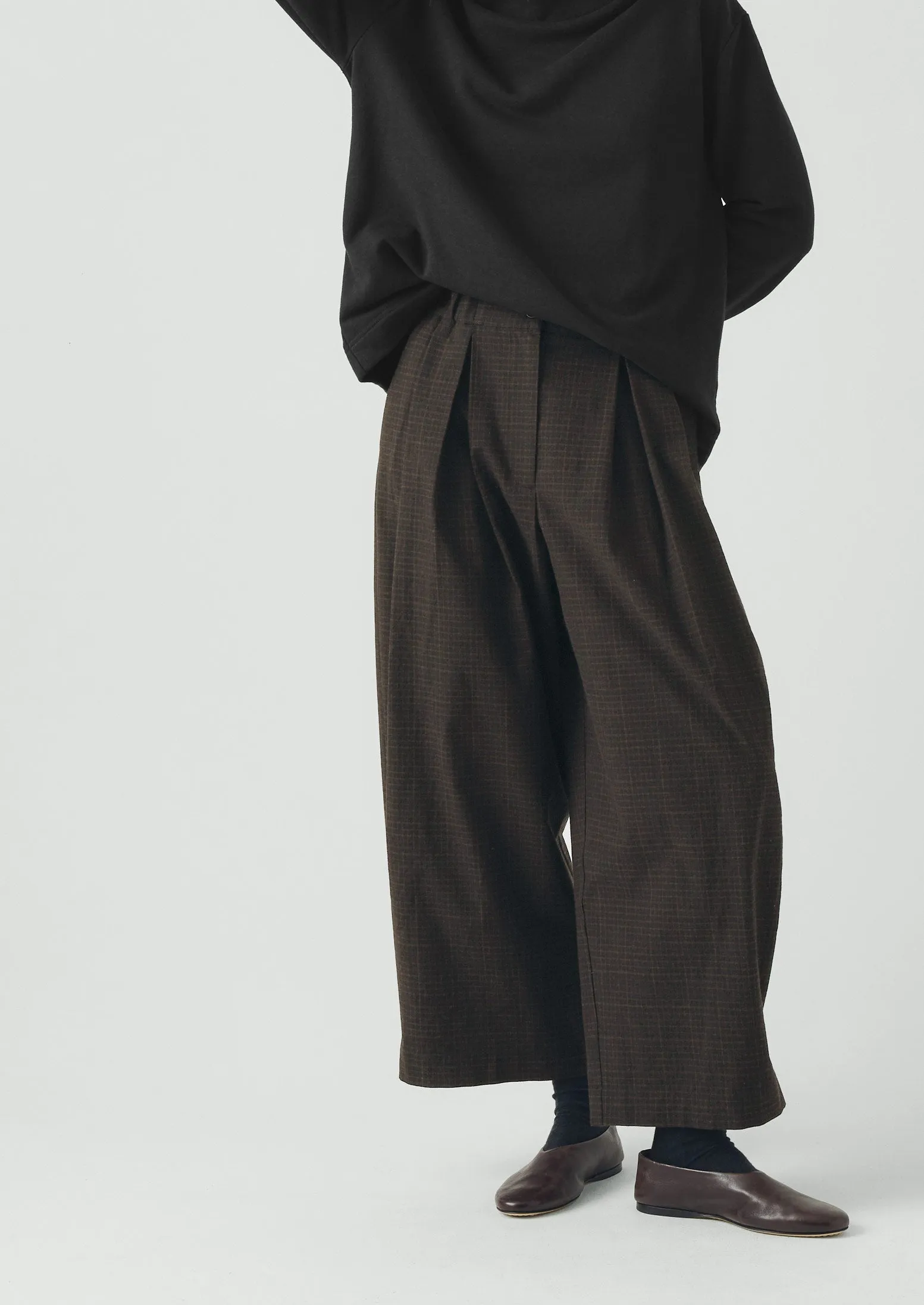 Carys Check Cotton Wool Wide Leg Trousers | Slate sold by TOAST product image thumbnail 2
