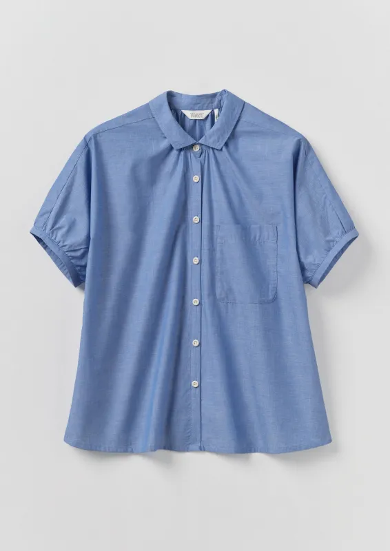 Cecily Gathered Cotton Chambray Shirt | Light Blue sold by TOAST