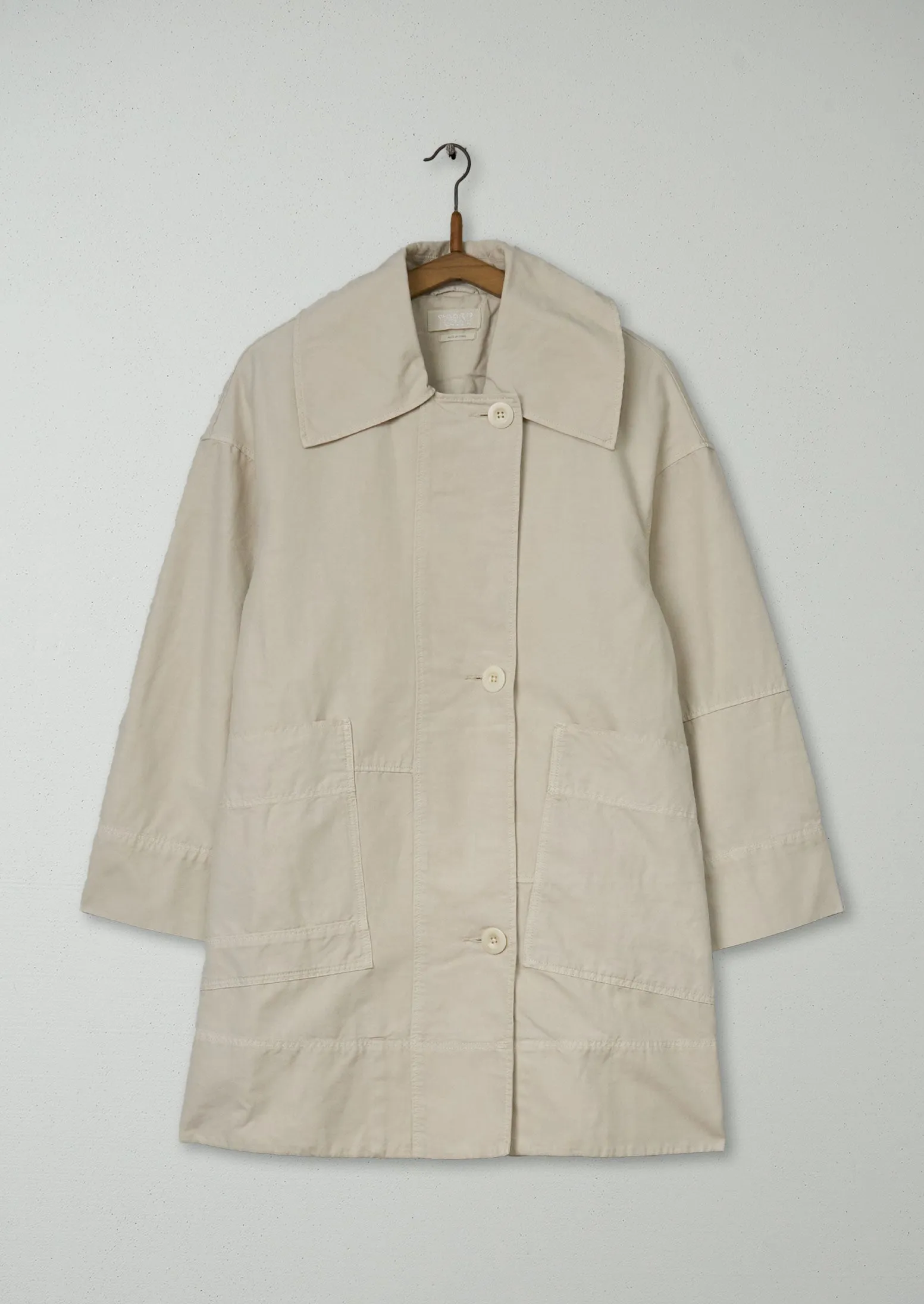 Reworn Cotton Linen Canvas Peacoat Size M (137) | Stone sold by TOAST