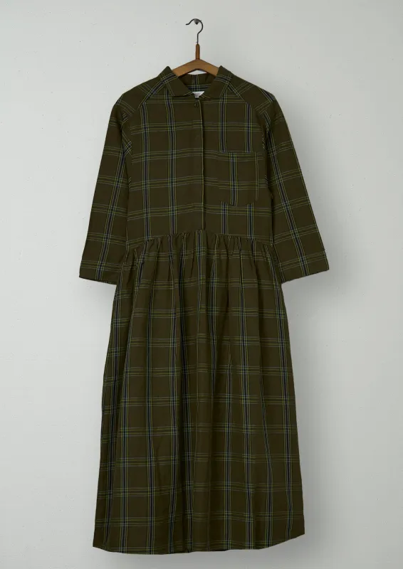 Reworn Check Twill Dress Size 8 (1536) | Rich Olive made by TOAST