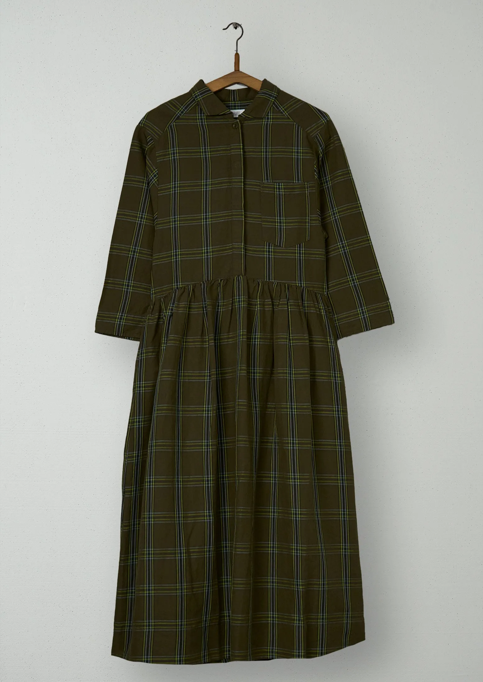 Reworn Check Twill Dress Size 8 (1536) | Rich Olive sold by TOAST
