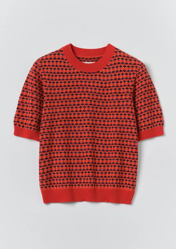 Jacquard Knitted Cotton Top | Red Multi sold by TOAST