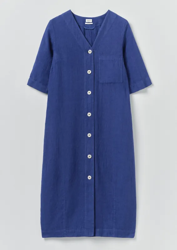 Garment Dyed Linen Button Front Dress | Carmine Blue sold by TOAST
