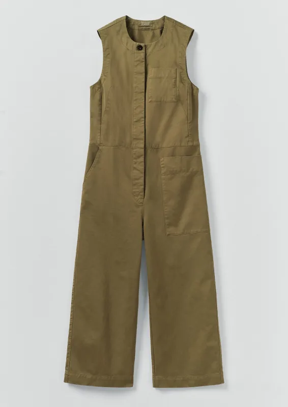 Sleeveless Cotton Twill Jumpsuit | Olive Leaf sold by TOAST